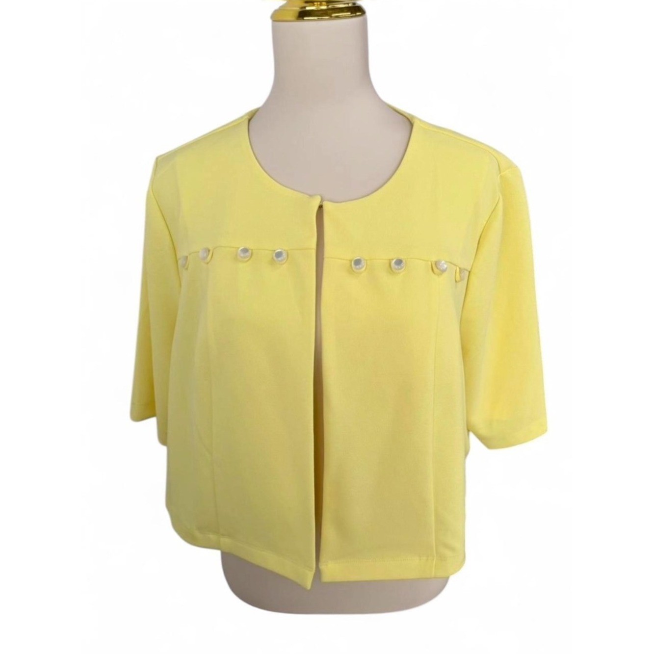 NWT Perceptions Woman 2-Pc Dress Set 1X Yellow Cropped Jacket Navy Daisy Midi