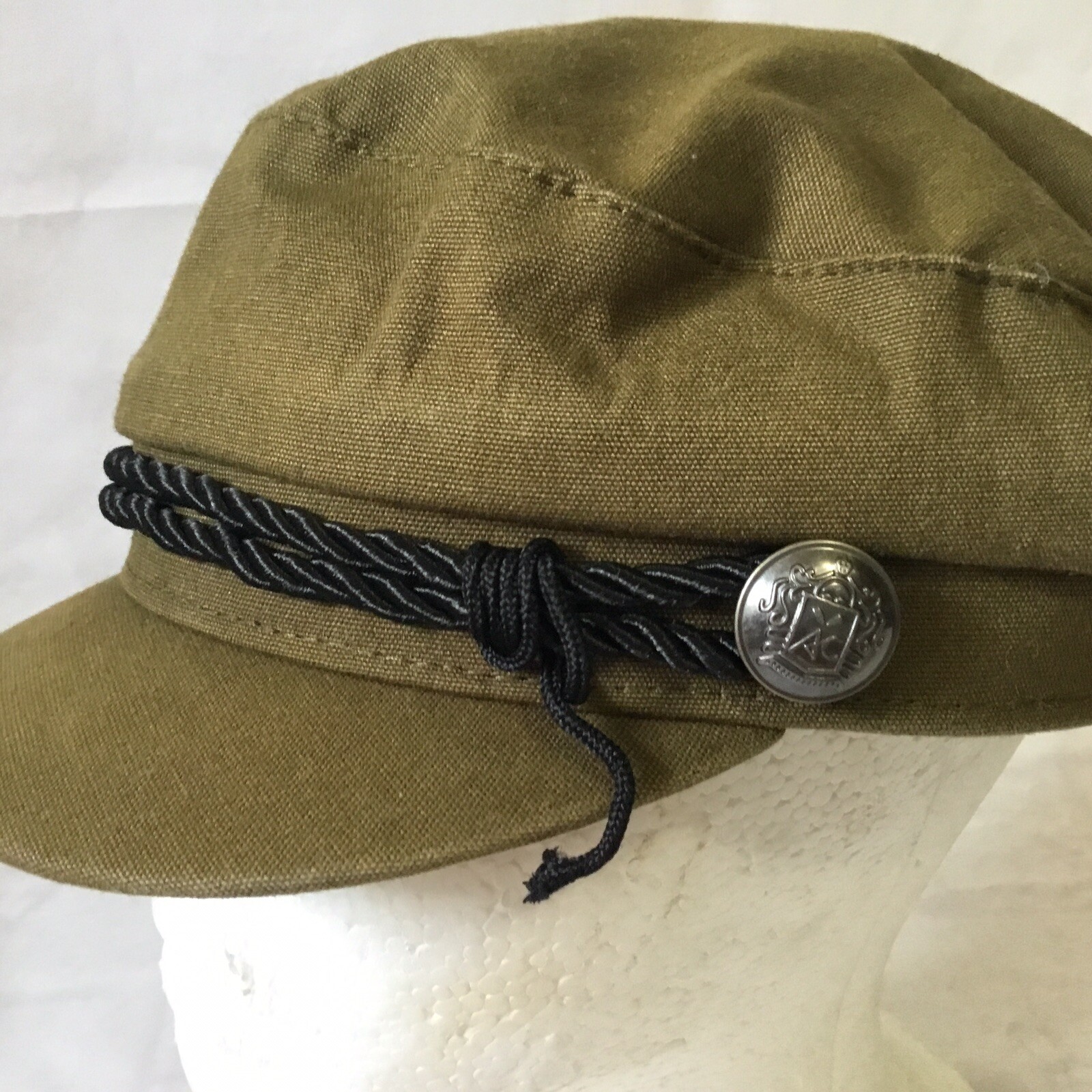 Divided H&M Cadet Cap Hat Beret Green Black Braid Button Adjustable Strap Clean