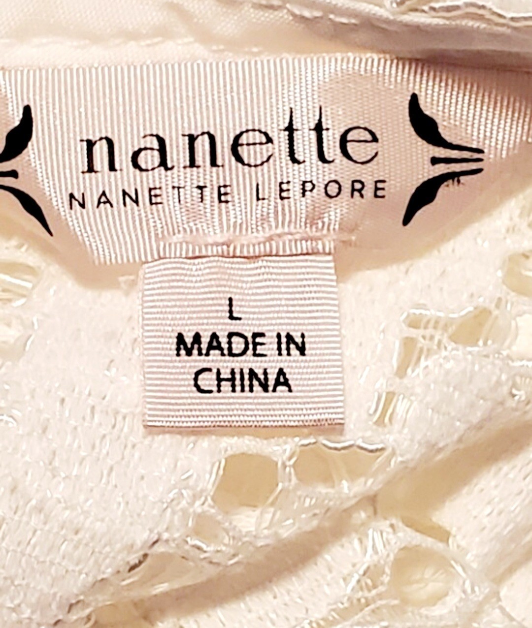 Nanette Lepore Brilliant White Floral Lace Cotton Blend Tie Back Top Size Large