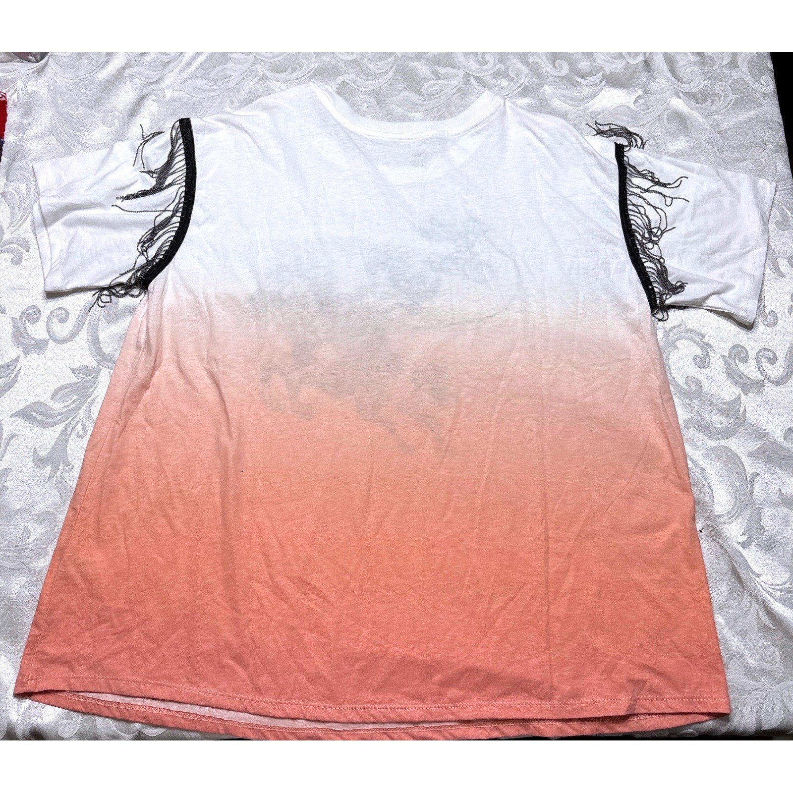 Cato Rodeo Star Graphic Ombre Fringe T-Shirt White Peach Kids Size 14/16W