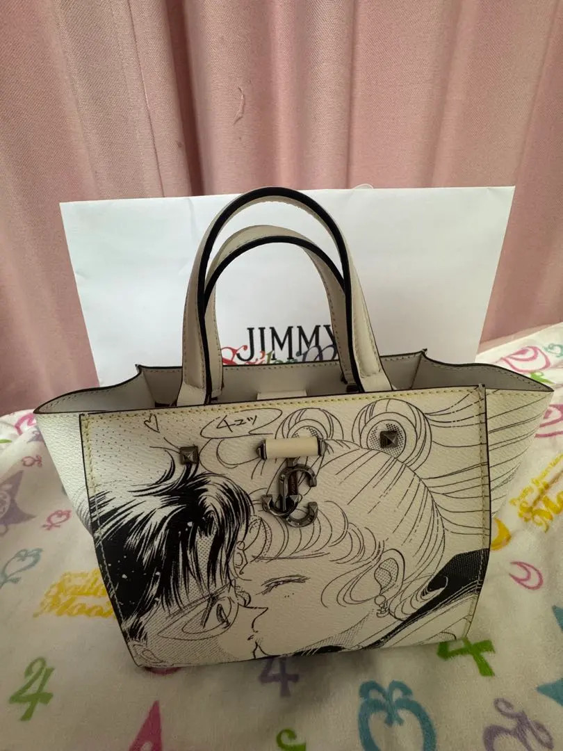 JIMMY CHOO x Sailor Moon TUXEDO MASK VARENNE TOTE S Black White Auth