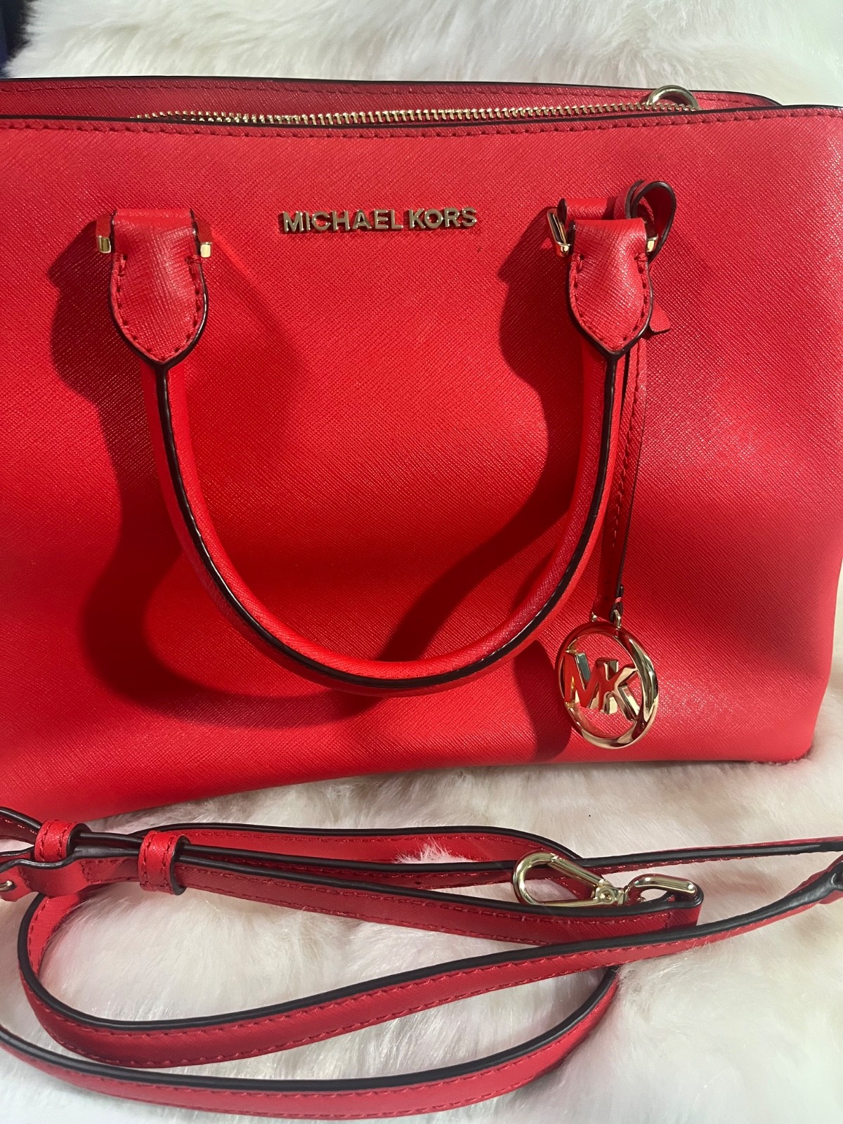 New Michael Kors Savannah Saffiano Leather Large Satchel – bright red