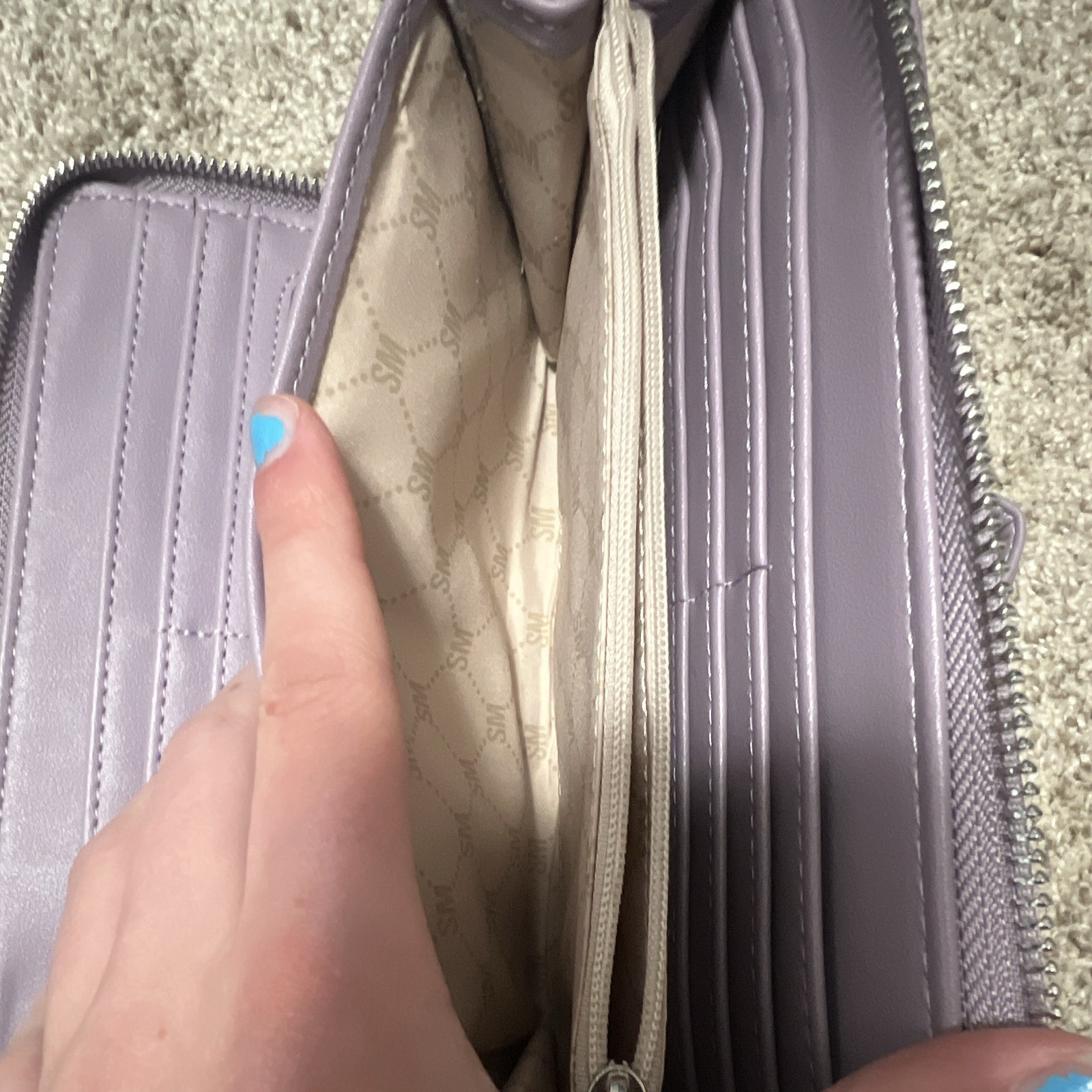 Steve Madden Purple Zip-Around Wrist Strap Wristlet Wallet Logo Credit Card