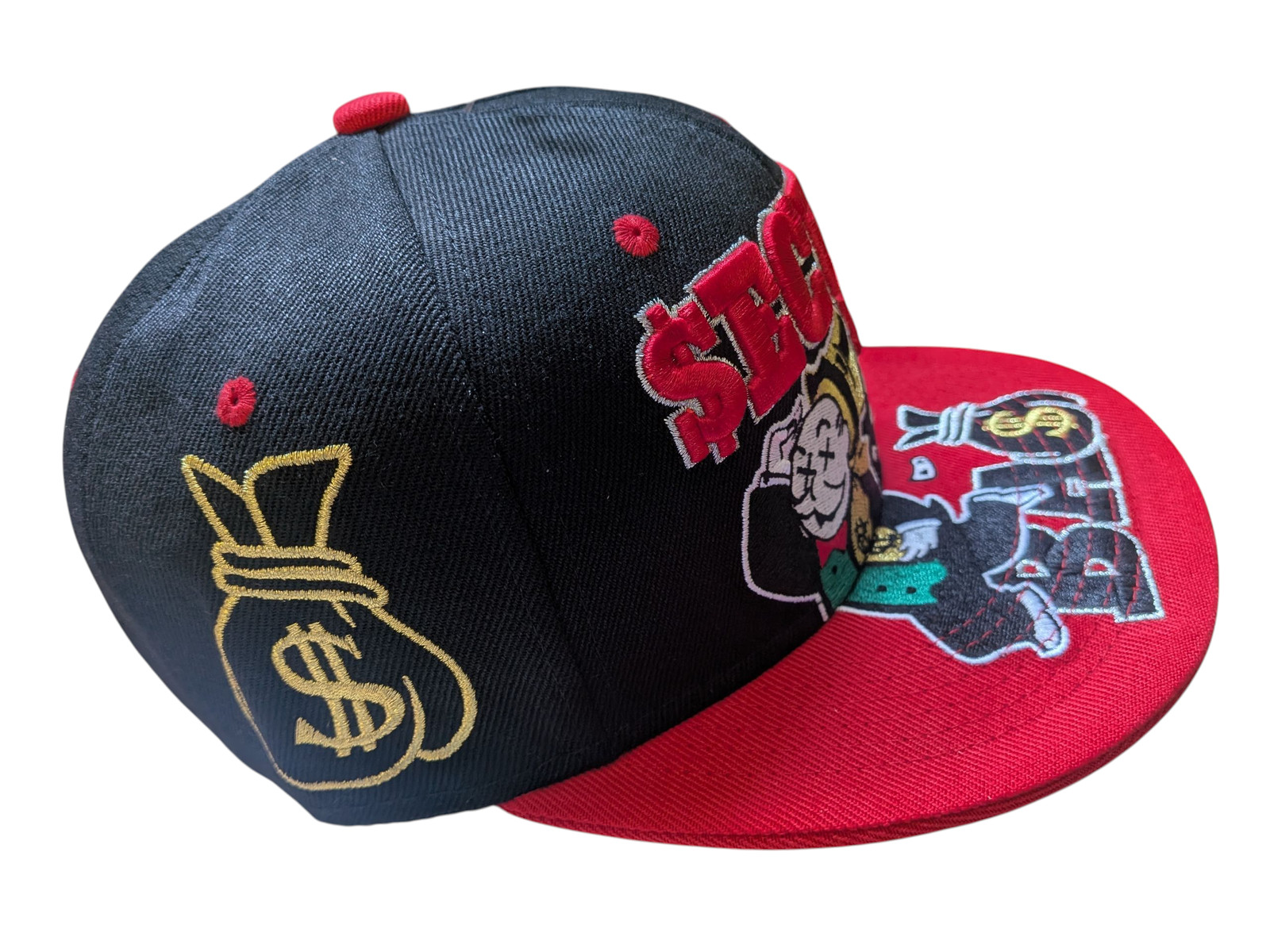Secure The Bag Dollar Theme Black/Red Snapback Hat