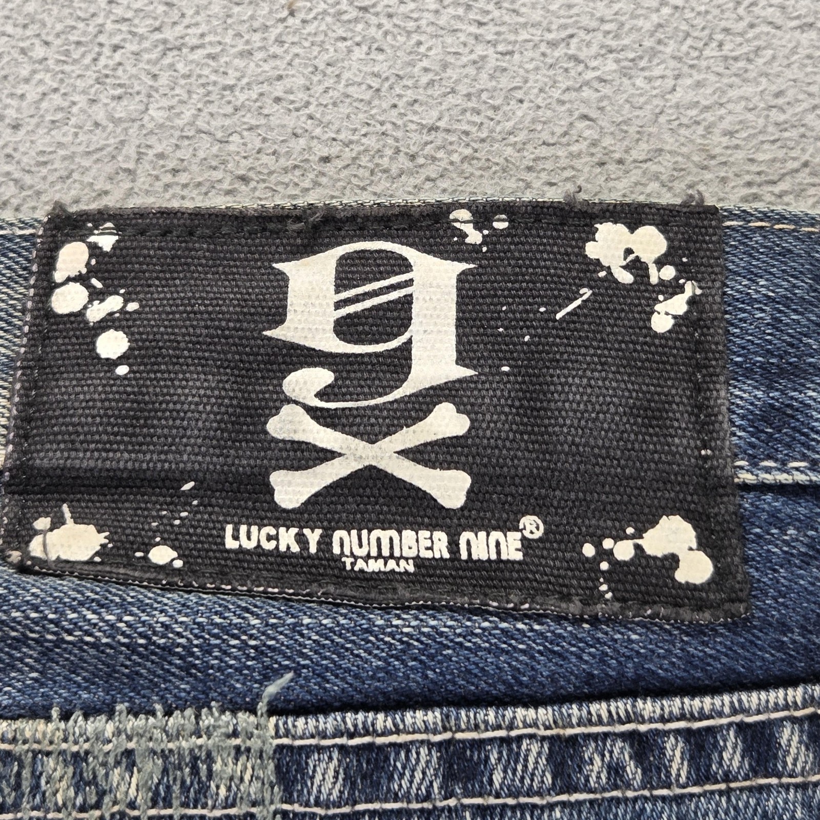 Selvedge Jeans Mens Blue Thrashed Patchwork Whiskers Honeycomb Fits 33×31