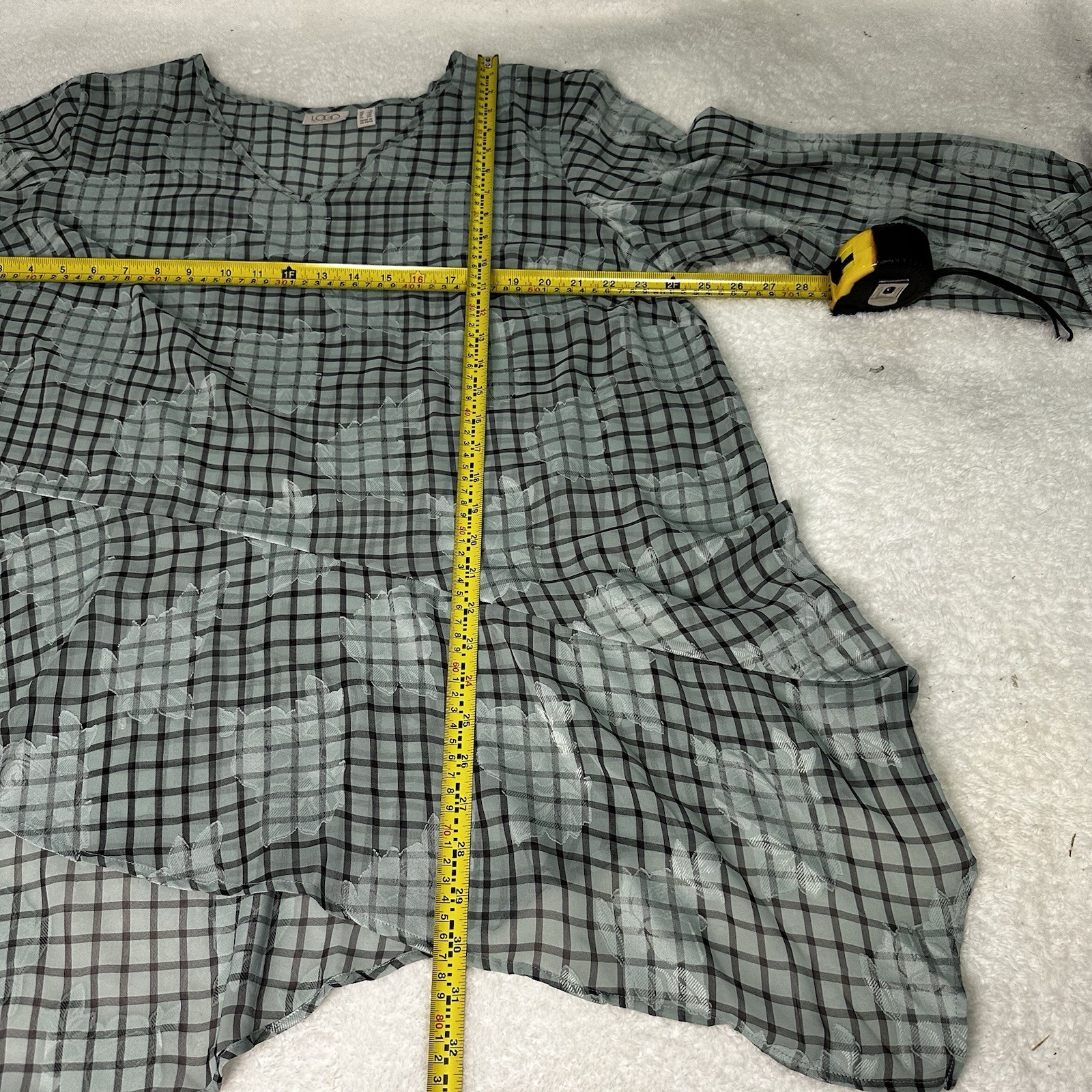 LOGO Layers by Lori Goldstein Long Sleeve Blouse Plaid Asymmetrical Top 2X