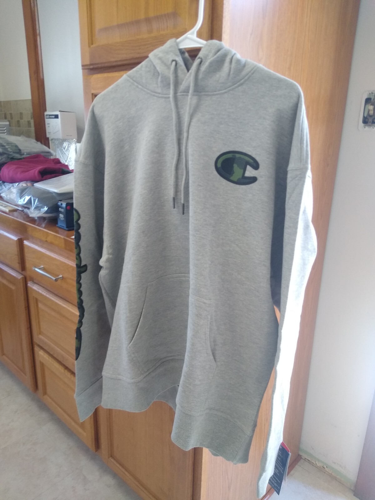 Champion powerblend graphic pullover hoodie mens XL oxford grey