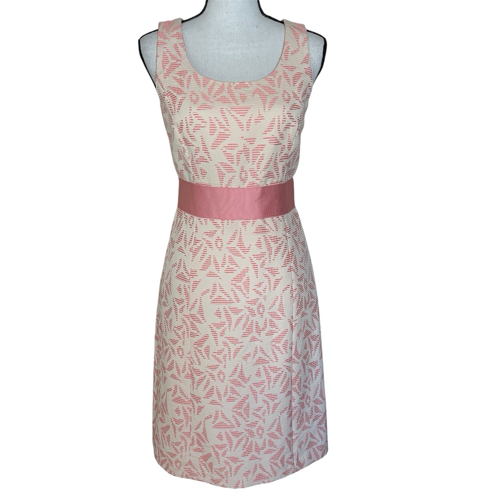 Ann Taylor Pink Cream Brocade Sleeveless Dress Bow Back Women’s Size 4