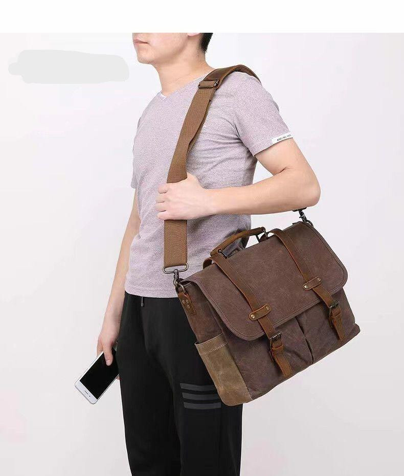 Vintage Shoulder Strap with Genuine Leather Pad Metal Hooks for Duffle Laptop