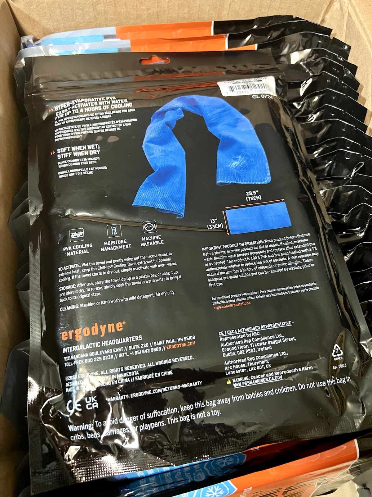 Ergodyne Chill-Its 6602 Cooling Towels + Bonus Cool Vest-New Case Lot of 24