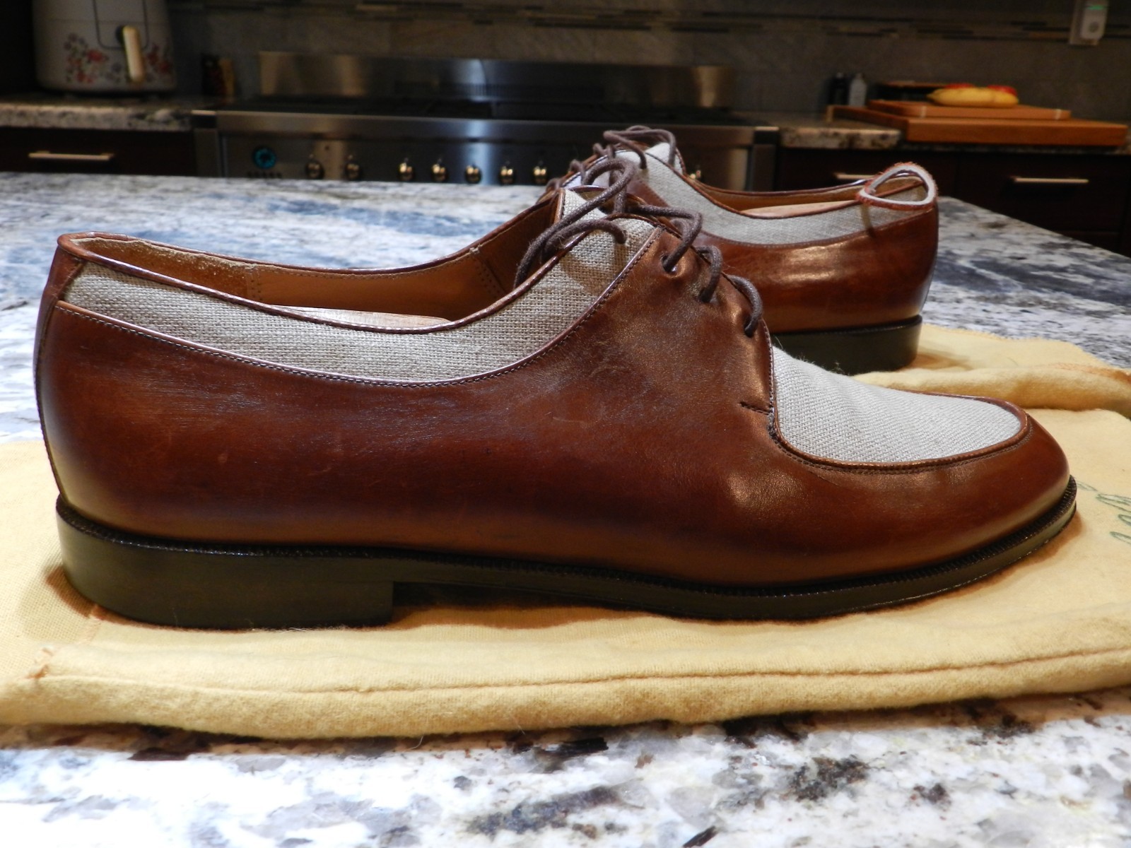 RARE Mezlan Naples brown men’s shoes with linen trim