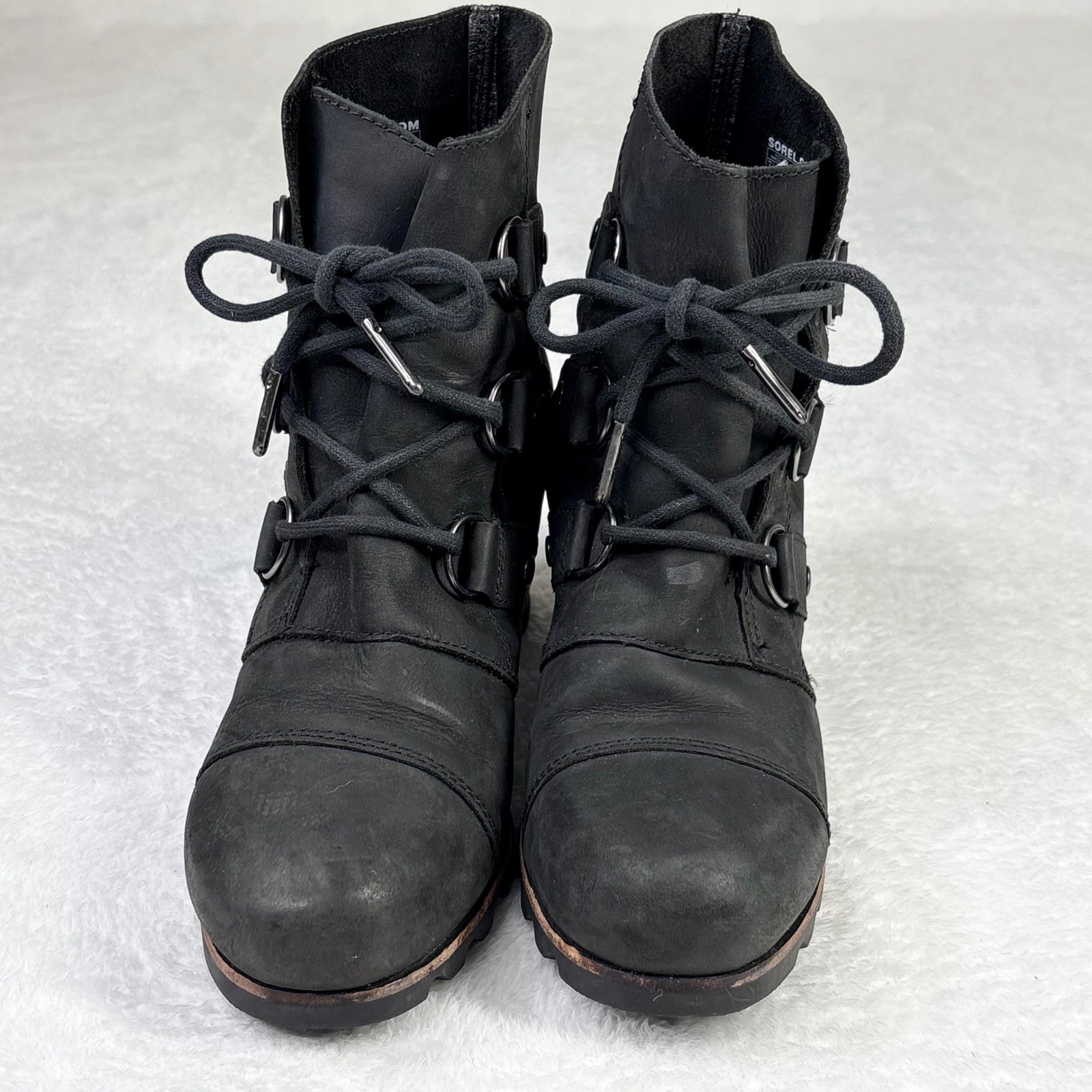 Sorel Addington Lace Black Leather Ankle Boots NL2360-010 Womens 8 Waterproof