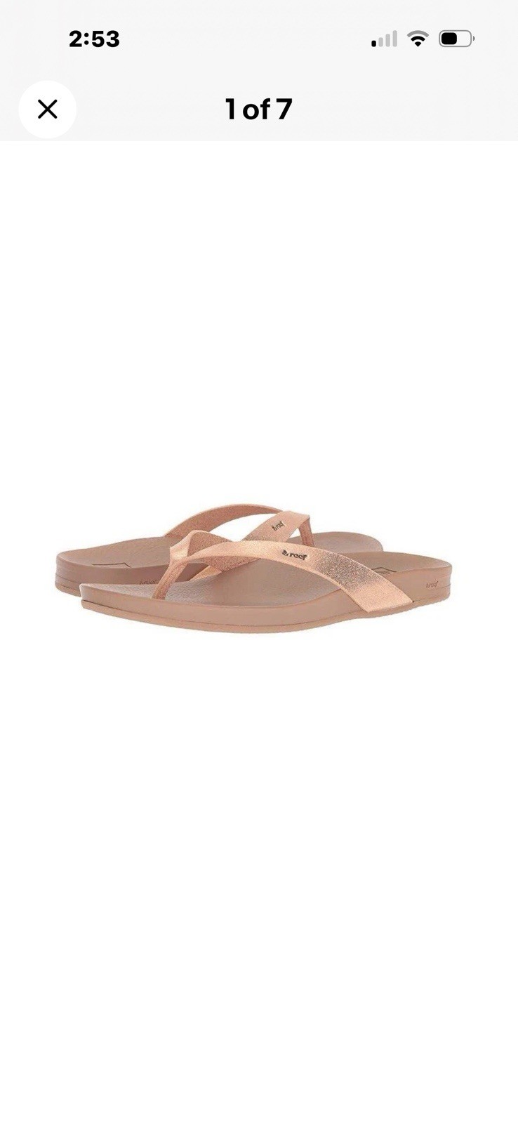 Reef Women’s Rose Gold Flip Flop Sandals Cushioned Comfort Slip On Arch Size 7