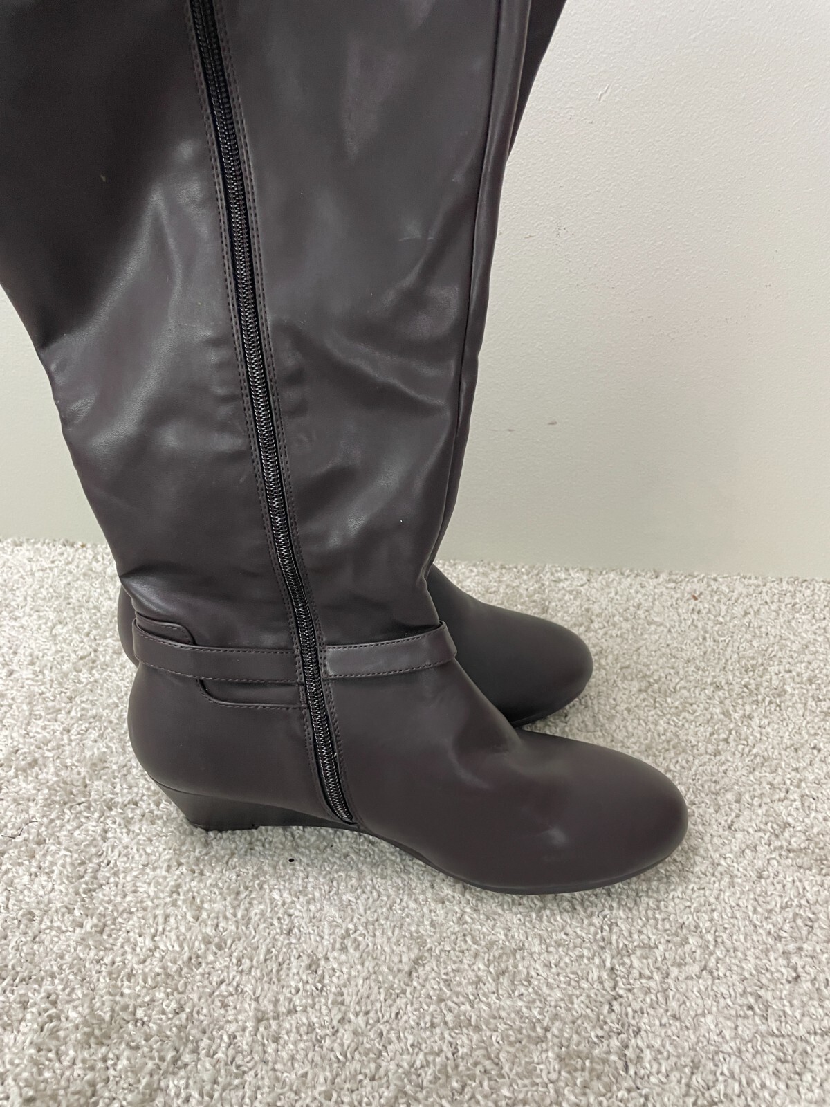 Comfort View Mid-Calf Lyra Boots Womens 10 1/2W Leather Side Zip Buckle Brown