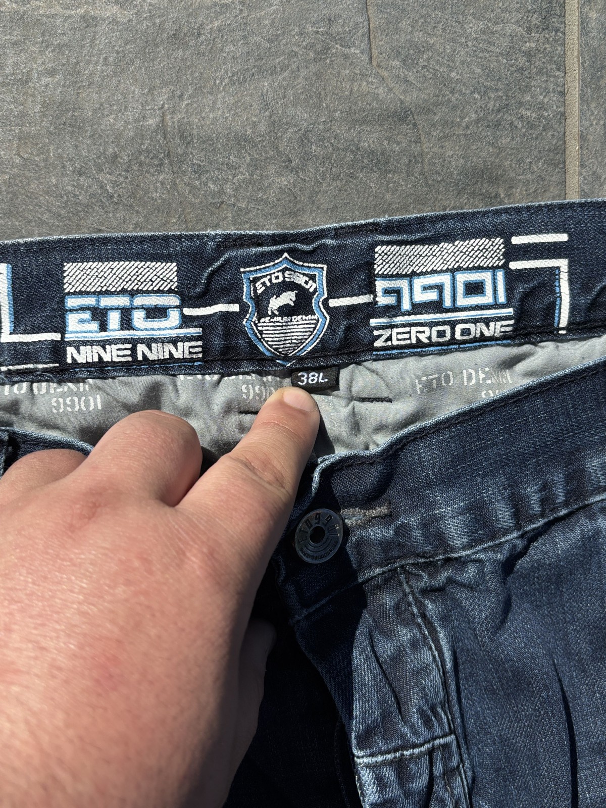 Retro ETO 9901 Mens Jeans 38L Blue Denim Streetwear Utility Cargo Distressed Y2K