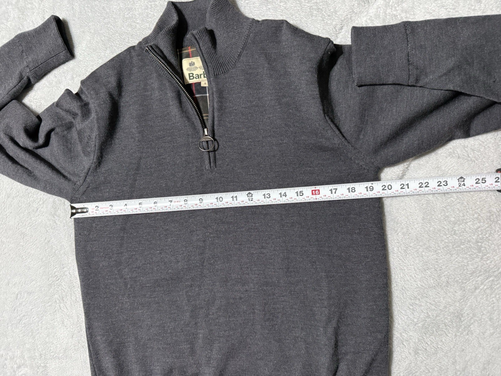 Barbour Storm Half Zip Lined Sweater Gray Mens Small Portugal 100% Wool