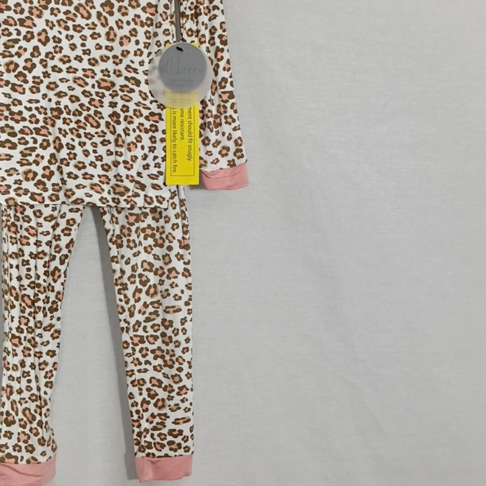 NWT Milkberry Girls Leopard Print Long Sleeve Pajama Set Rayon From Bamboo Sz 3T