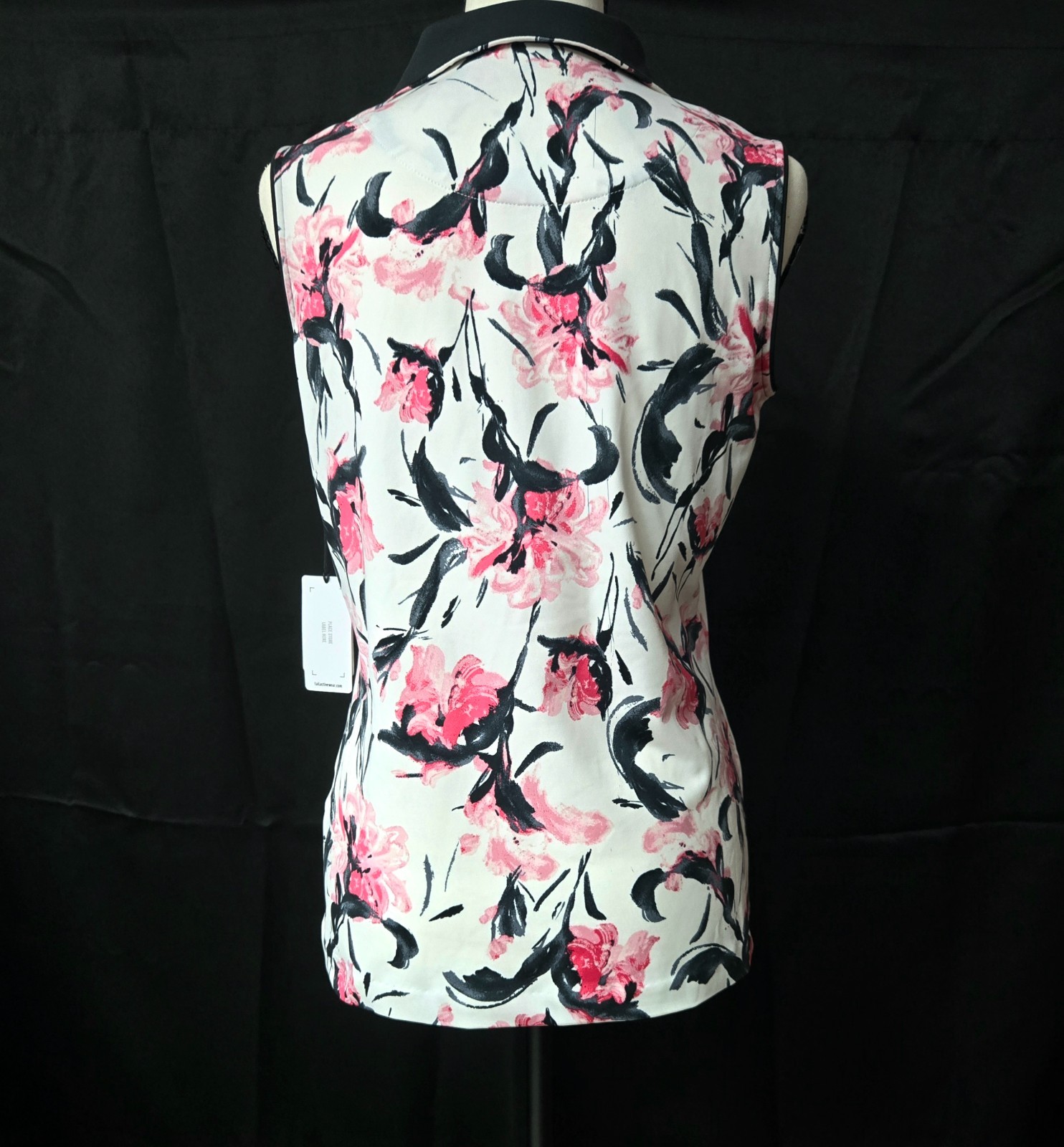 NWT Tail Polo Top Womens Activewear Sleeveless Golf S Pink Black Flowers