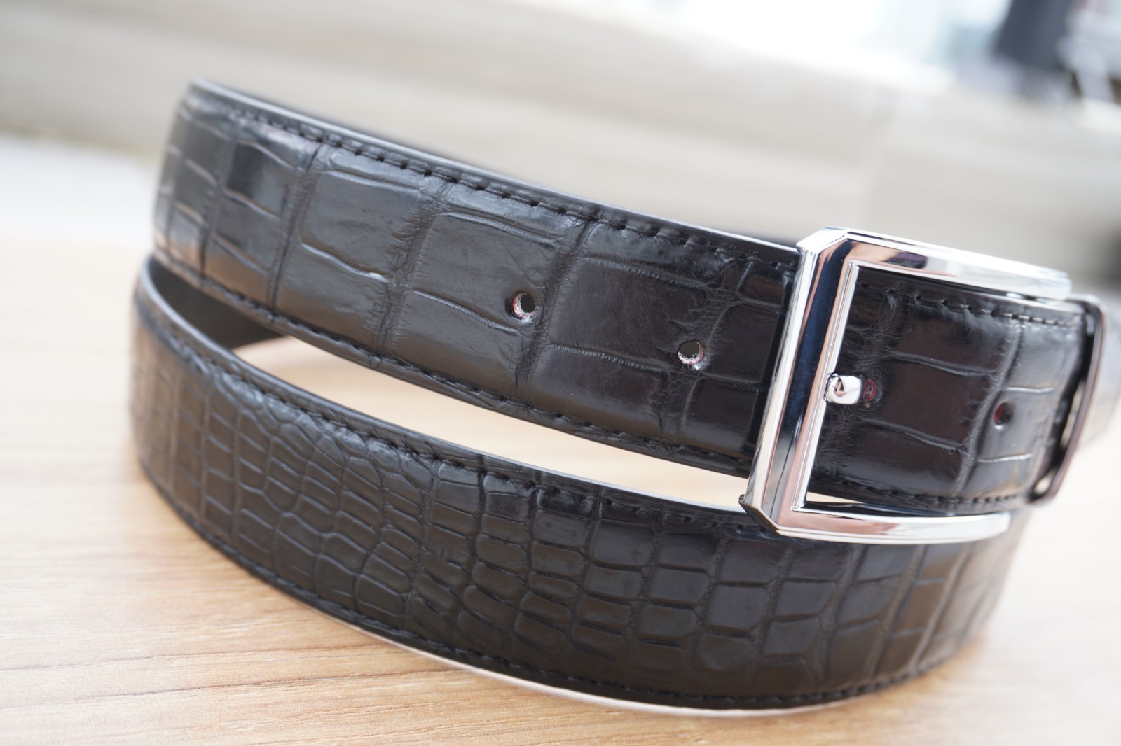 W 1.5 inch Black Genuine CROCODILE Belly LEATHER Skin Men’s Belt #M76