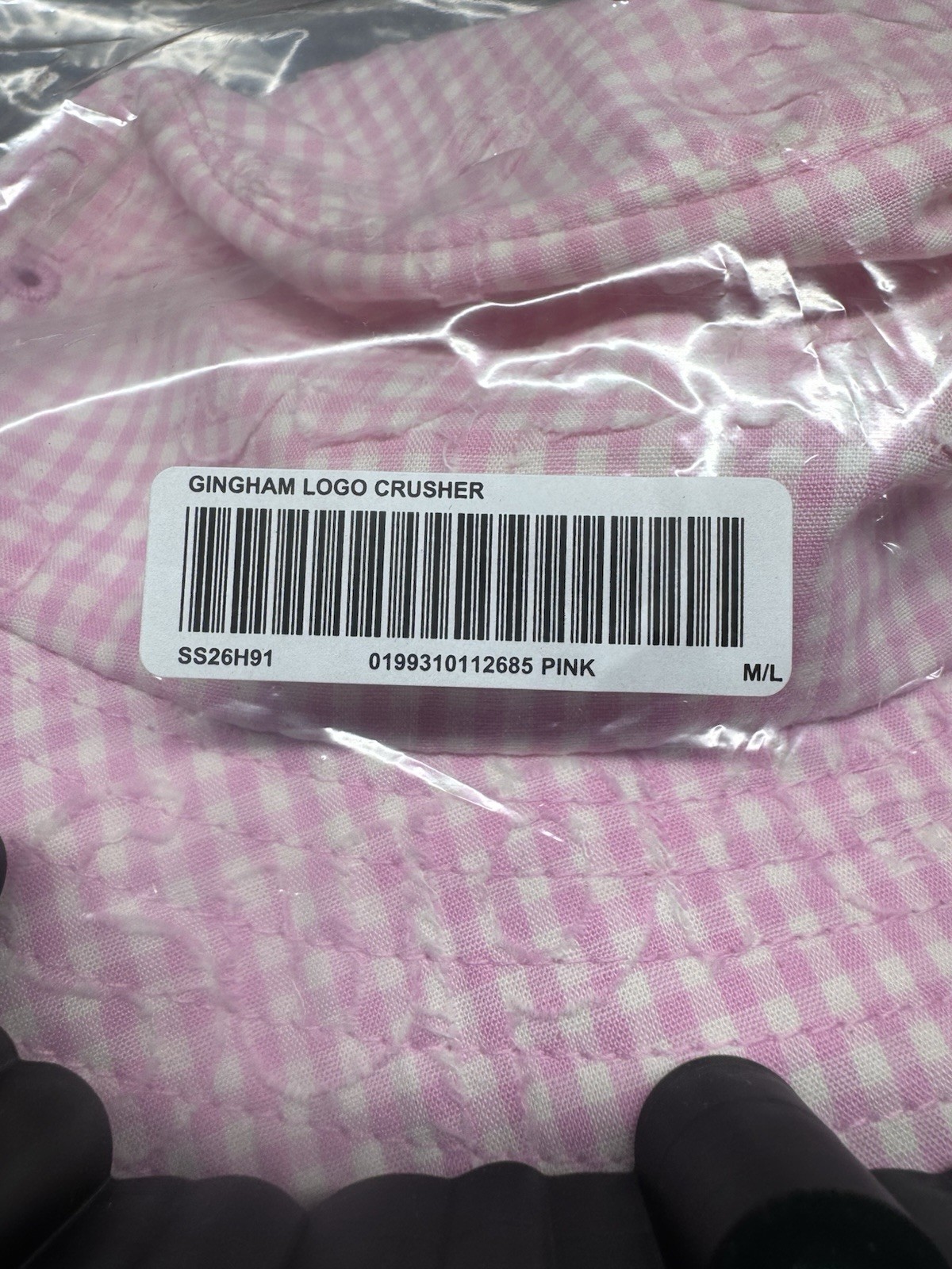 Supreme Gingham Logo Crusher Bucket Hat Pink White M/L Unisex Adults