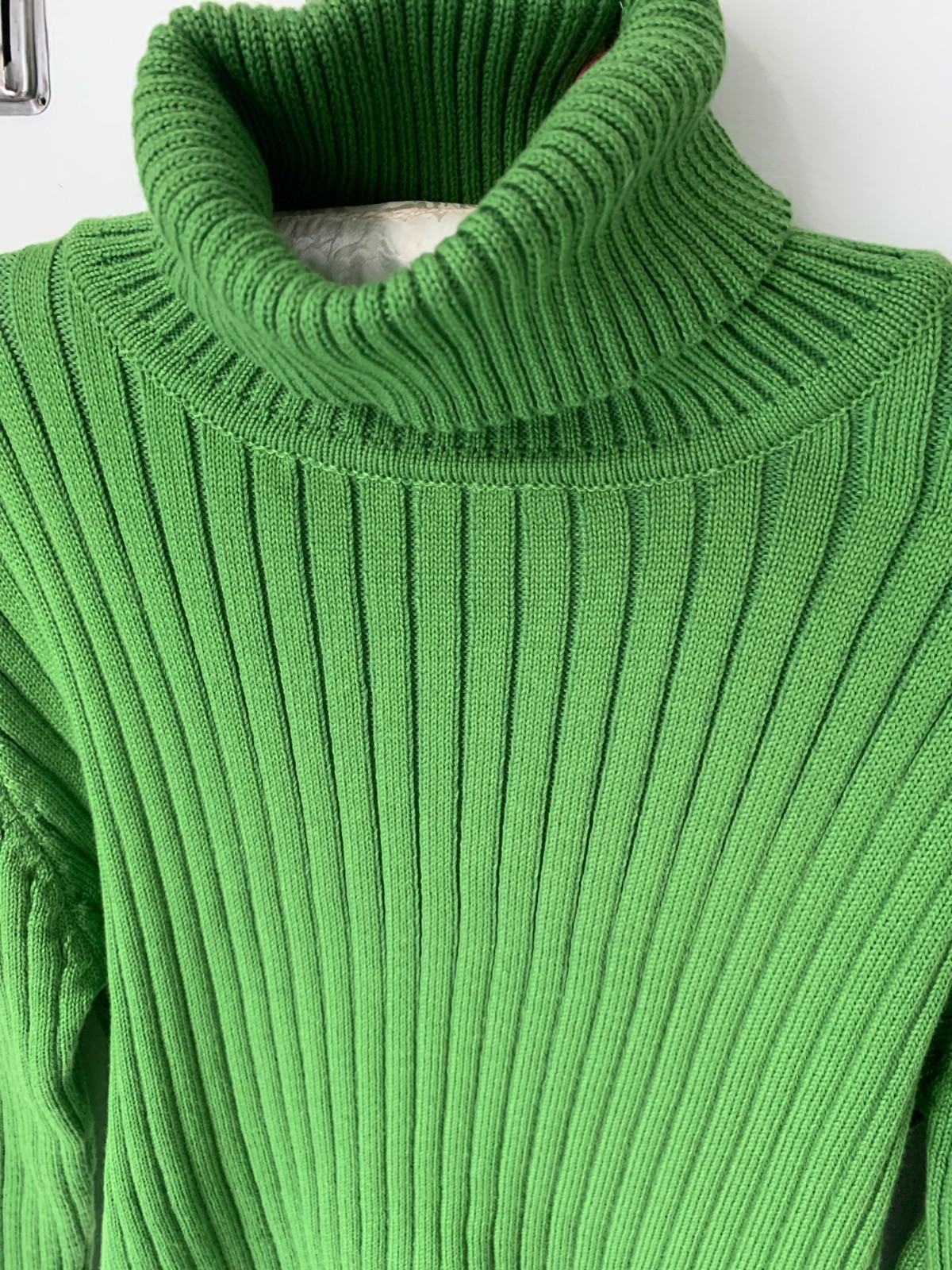 Roll Neck Jumper Ribbed Apple Green Medium with Stretch