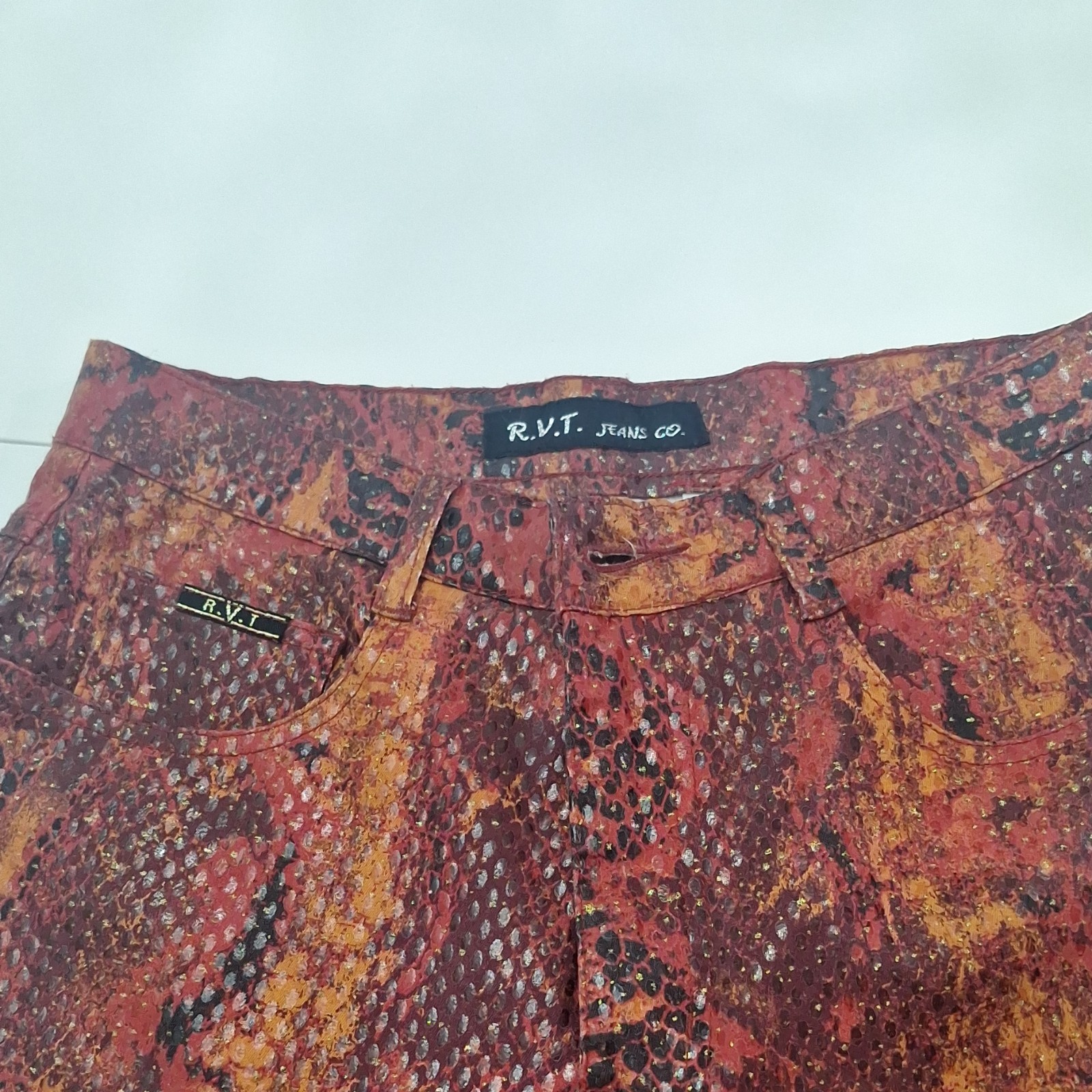 R.V.T. Snake Animal Print Women’s Flare Pants Stretch Pockets 29″
