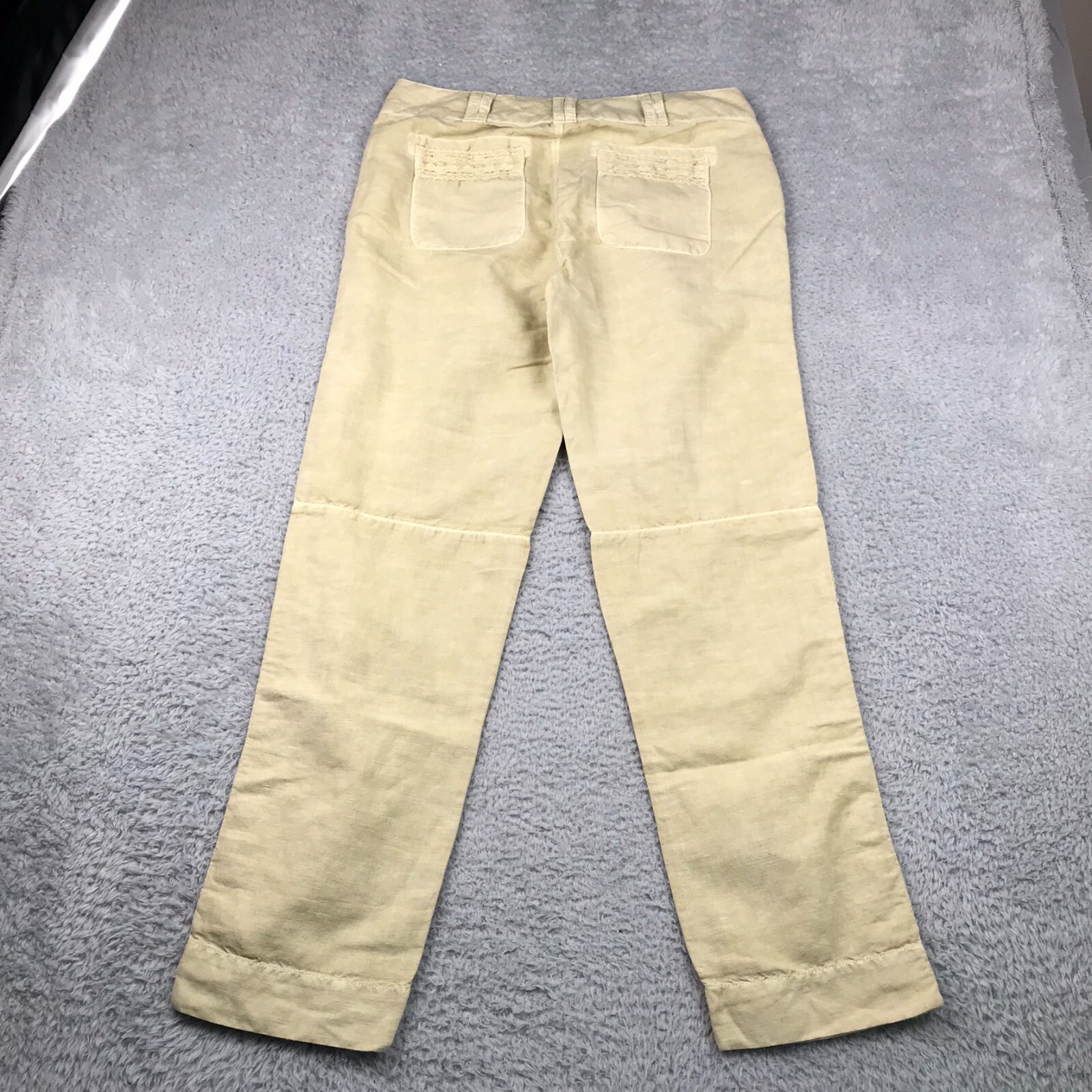 Sundance Pants Womens 8 Yellow Linen Blend Lace Trim Roll Up Patch Pockets NEW