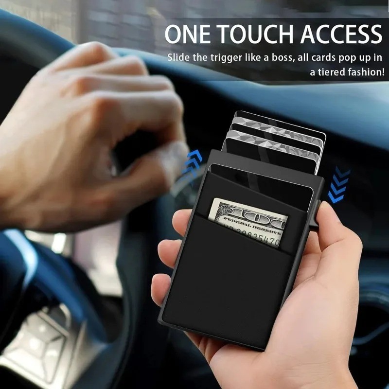 Slim RFID Blocking Pop Up Wallet for Men Card Holder Minimalist Metal Wallet