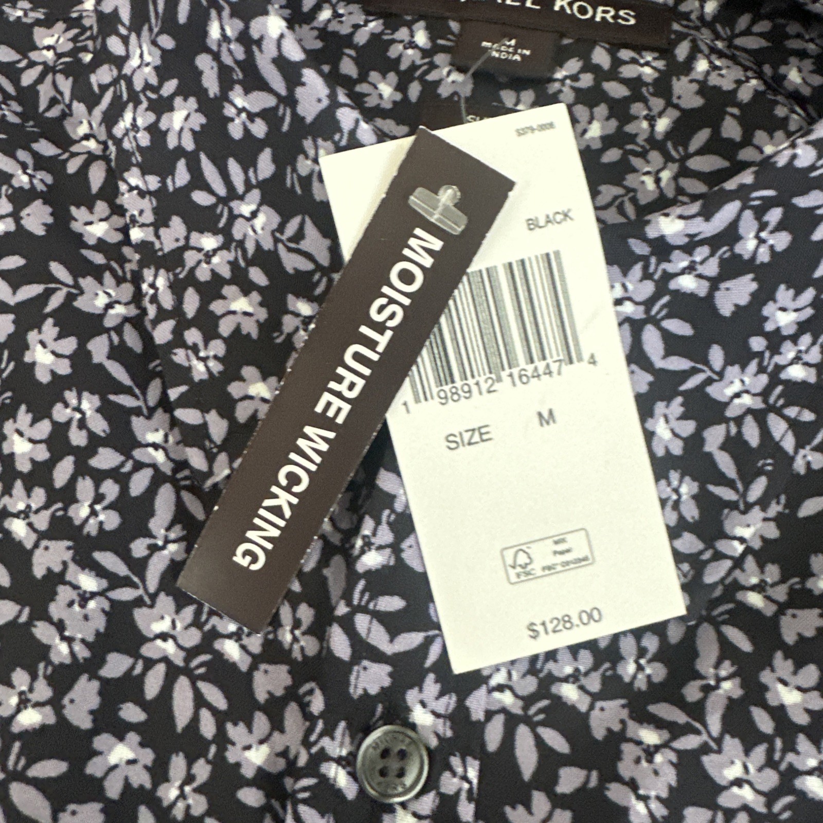 $128 Michael Kors Men’s Button Down Floral Shirt Slim Fit Medium Moisture Wick