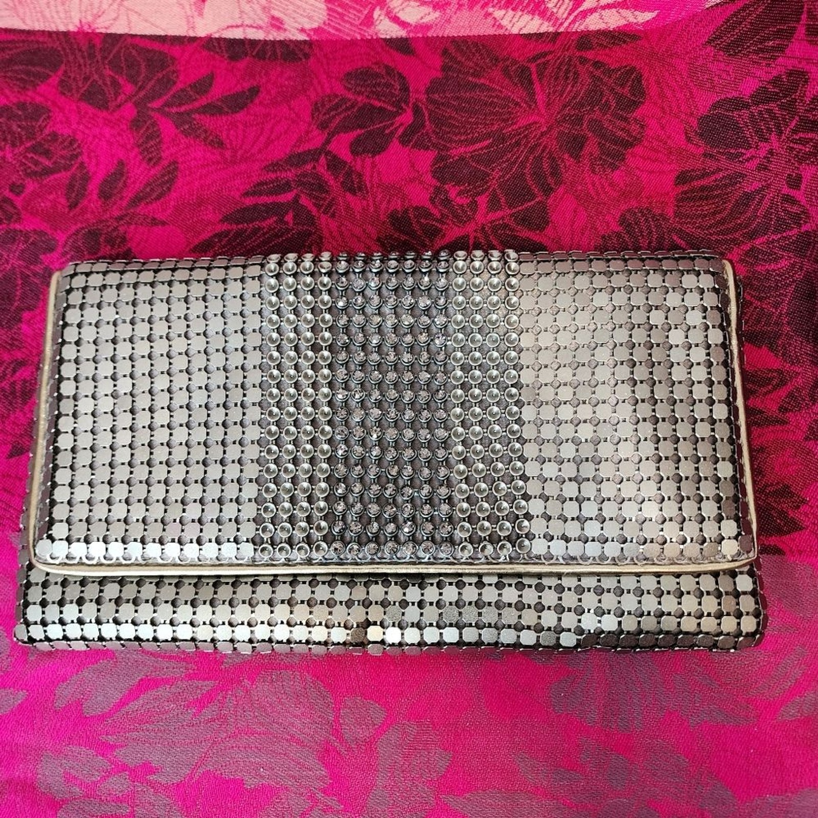 Pewter Metal Bling Chain Mail Clutch With Chain Strap.