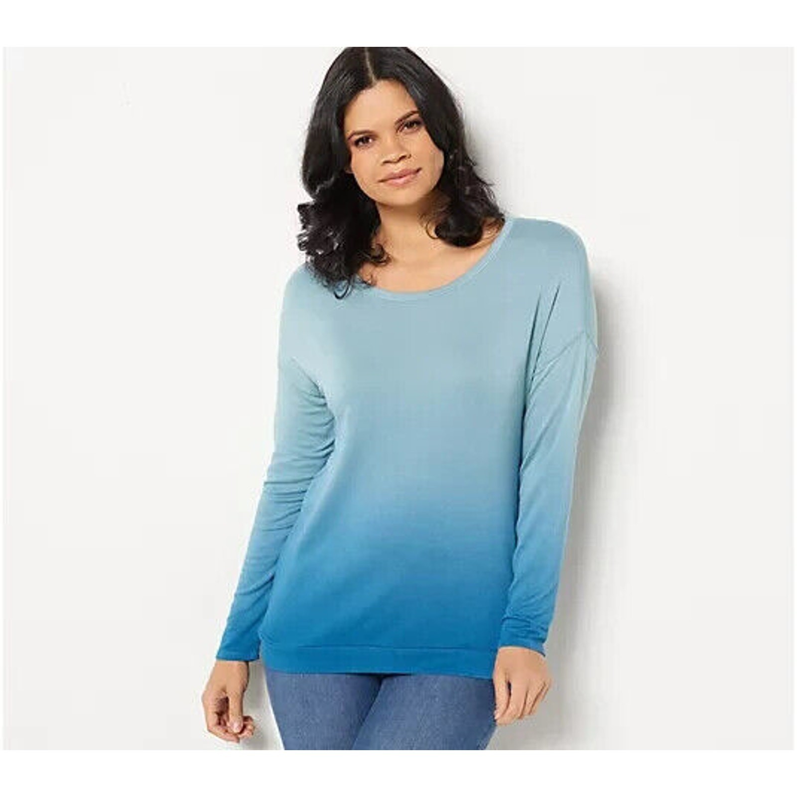LAURIE FELT NEW $58 Dip Dye Long Sleeve Top in Blue 3X