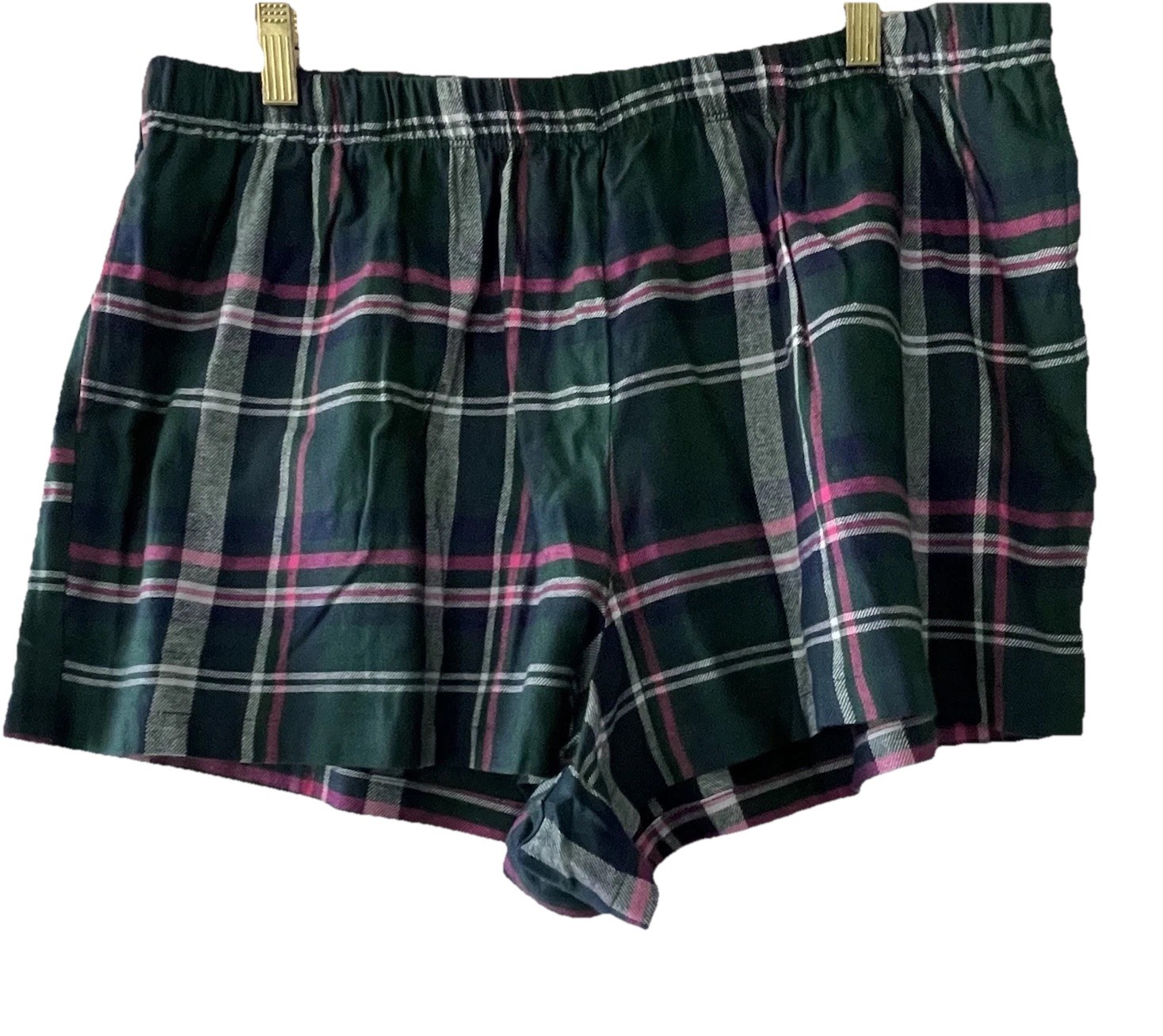 NWOT! Sonoma Women Size XL Pink Green Plaid Flannel Pajama Sleep Shorts Pockets