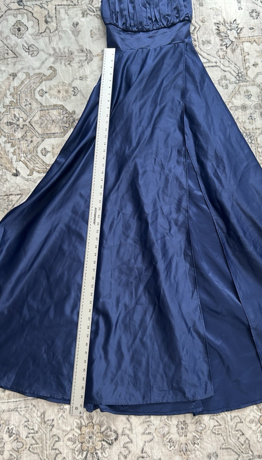 MANIJU Elegant Navy Spaghetti-Strap Maxi Dress with High Side Slit SIZE L
