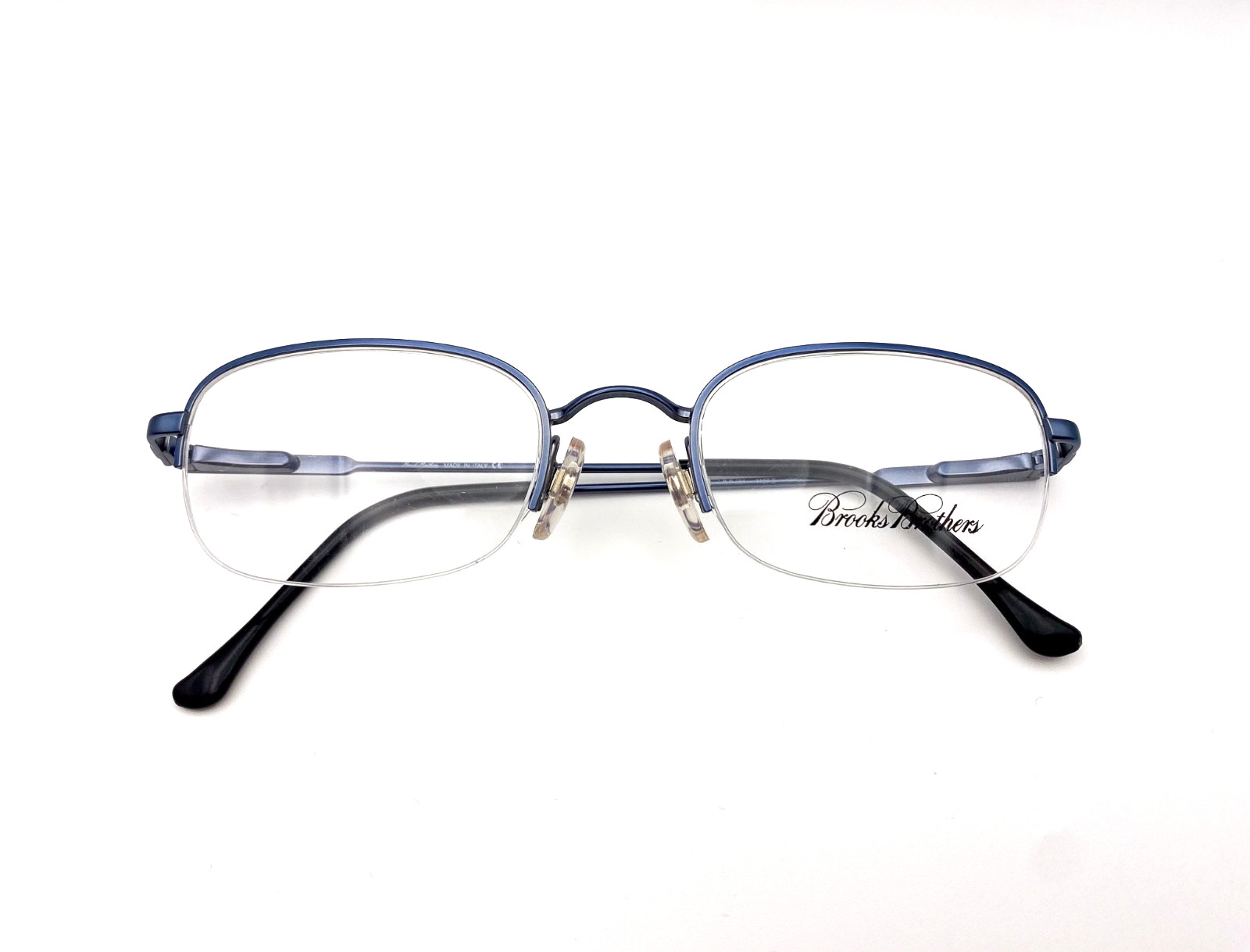 Vintage 90s Brooks Brothers Eyeglasses | Muted Blue Metal Oval Semi-Rim Frames