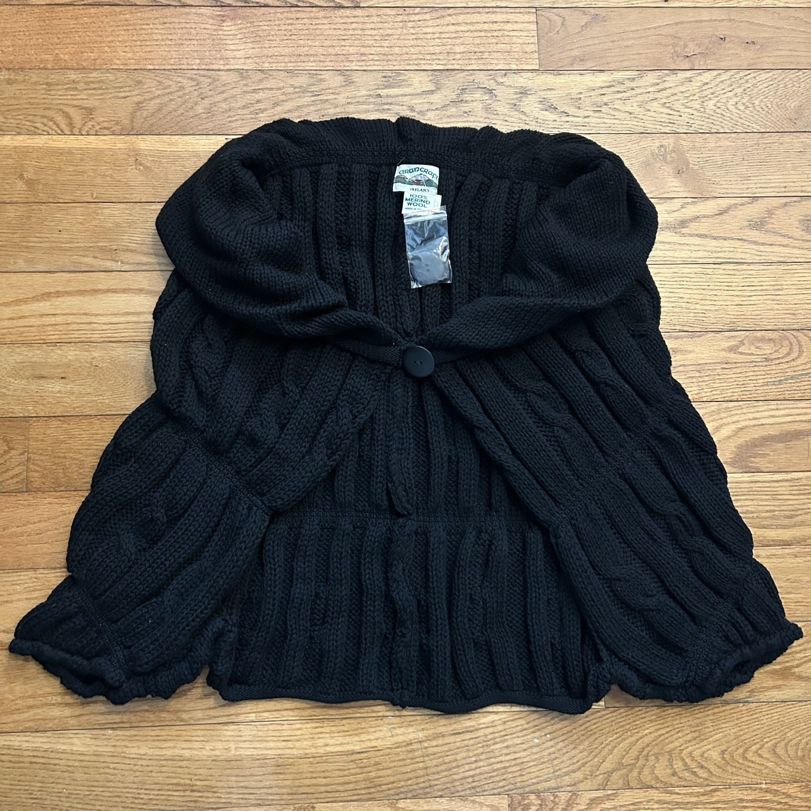 Aran Crafts Cardigan OS Missy Dolman Sleeve Shawl Neck Cable Knit Merino Sweater