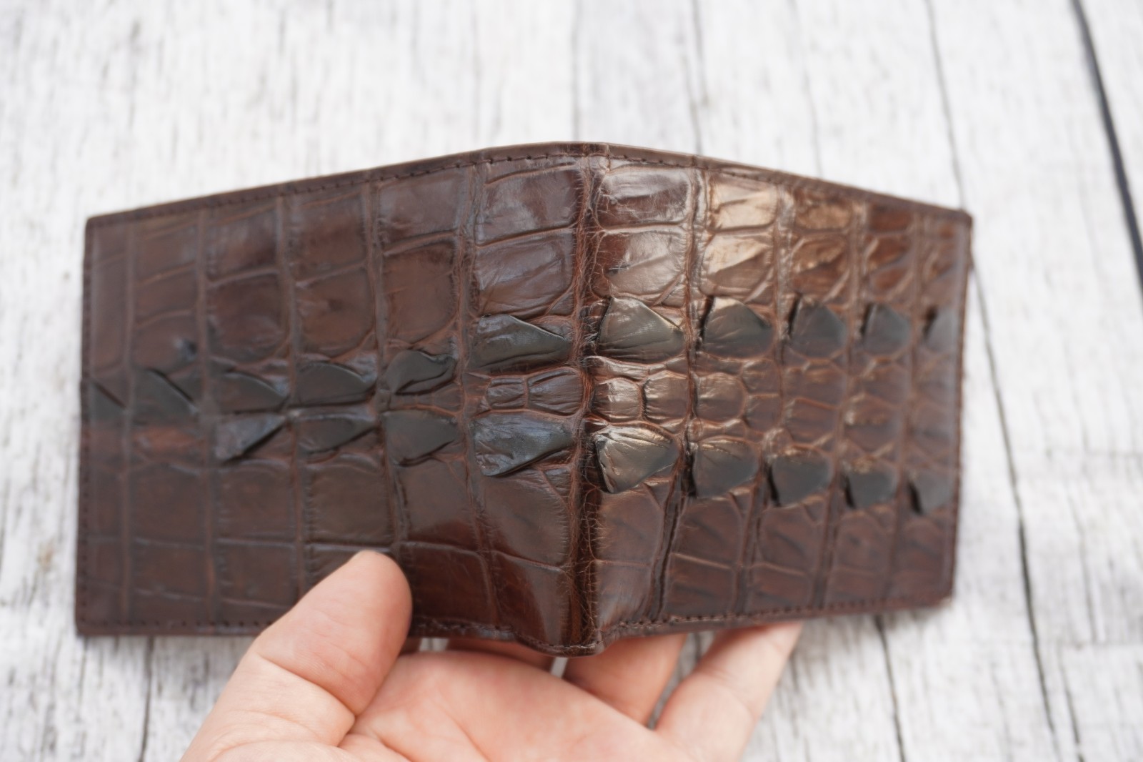 Brown Real Crocodile Alligator Hornback Skin Leather Men’s Bifold Wallet #P27