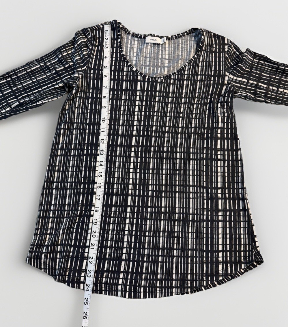 Vince Women’s XS Black White Windowpane Grid Print Pima Cotton Blend Top