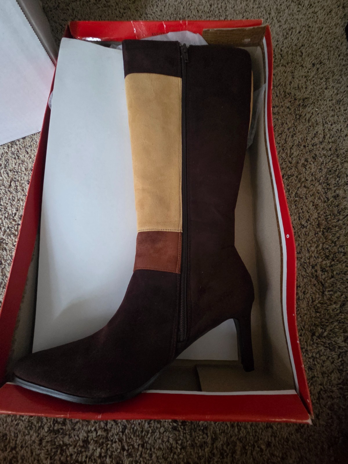 Classique Multi Brown Patchwork Knee High Heeled Boot Women’s Size 10M