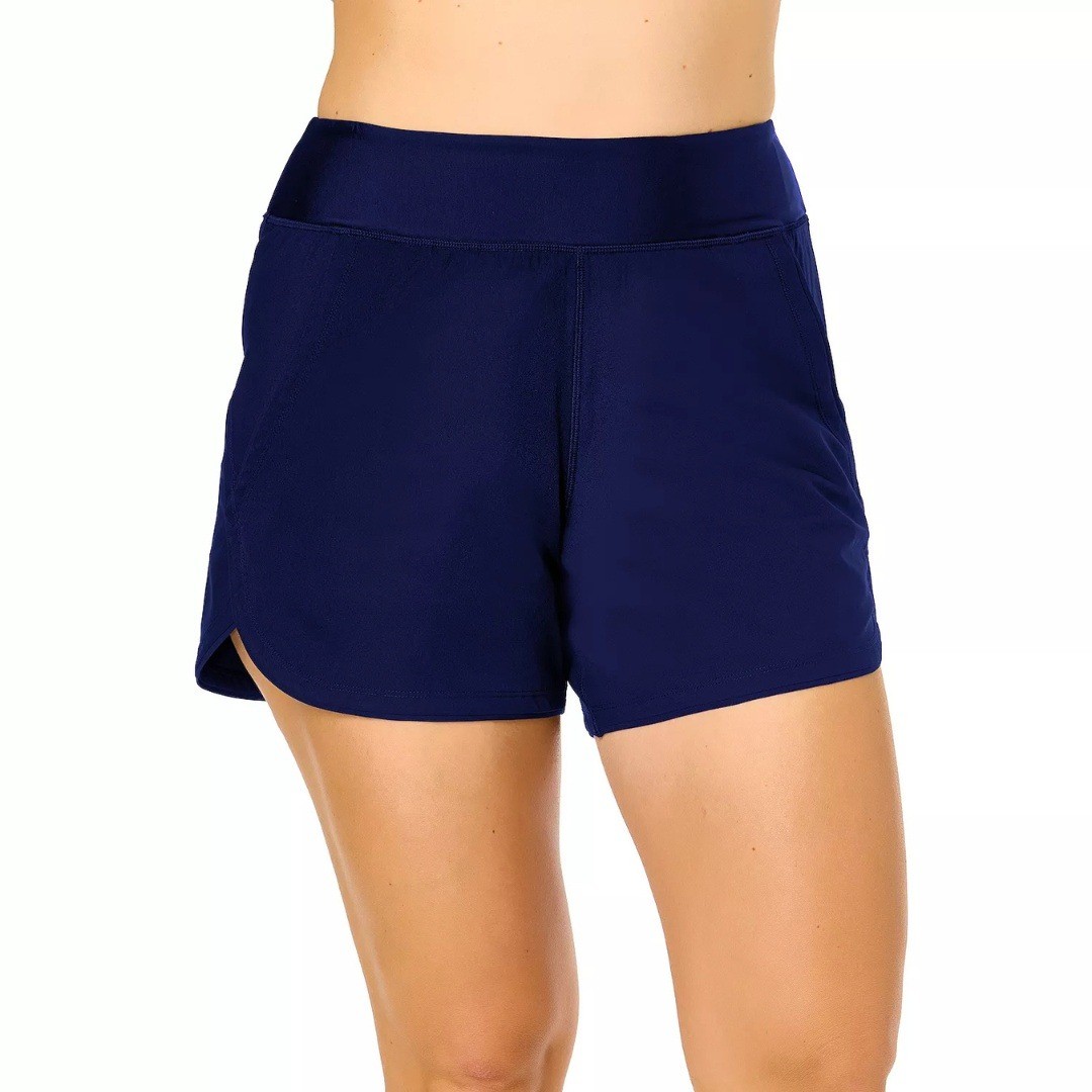 Lands’ End Women’s Deep Sea Navy Blue High Rise Swim Shorts Size L