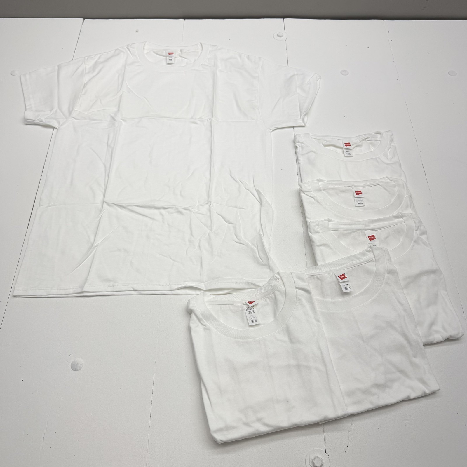 Hanes Shirt Mens Medium White Soft-Spun Crewneck Tee 6 Pack Lot Cotton Jersey