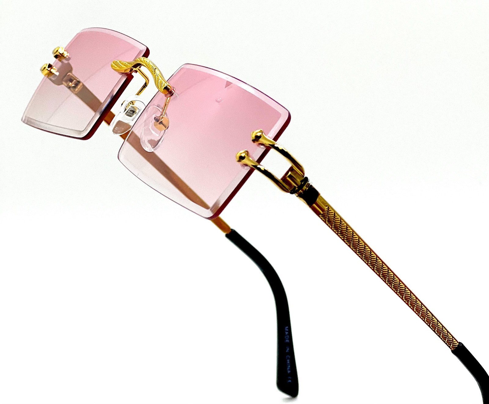 Hip Hop Glasses Clear Lens Gold Frame Rimless Square Shades Migos Quevo Style
