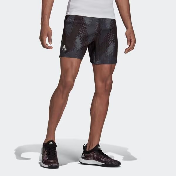 Adidas Primeblue 7-Inch Printed Tennis Shorts Grey Five Black Men’s XL GS4938