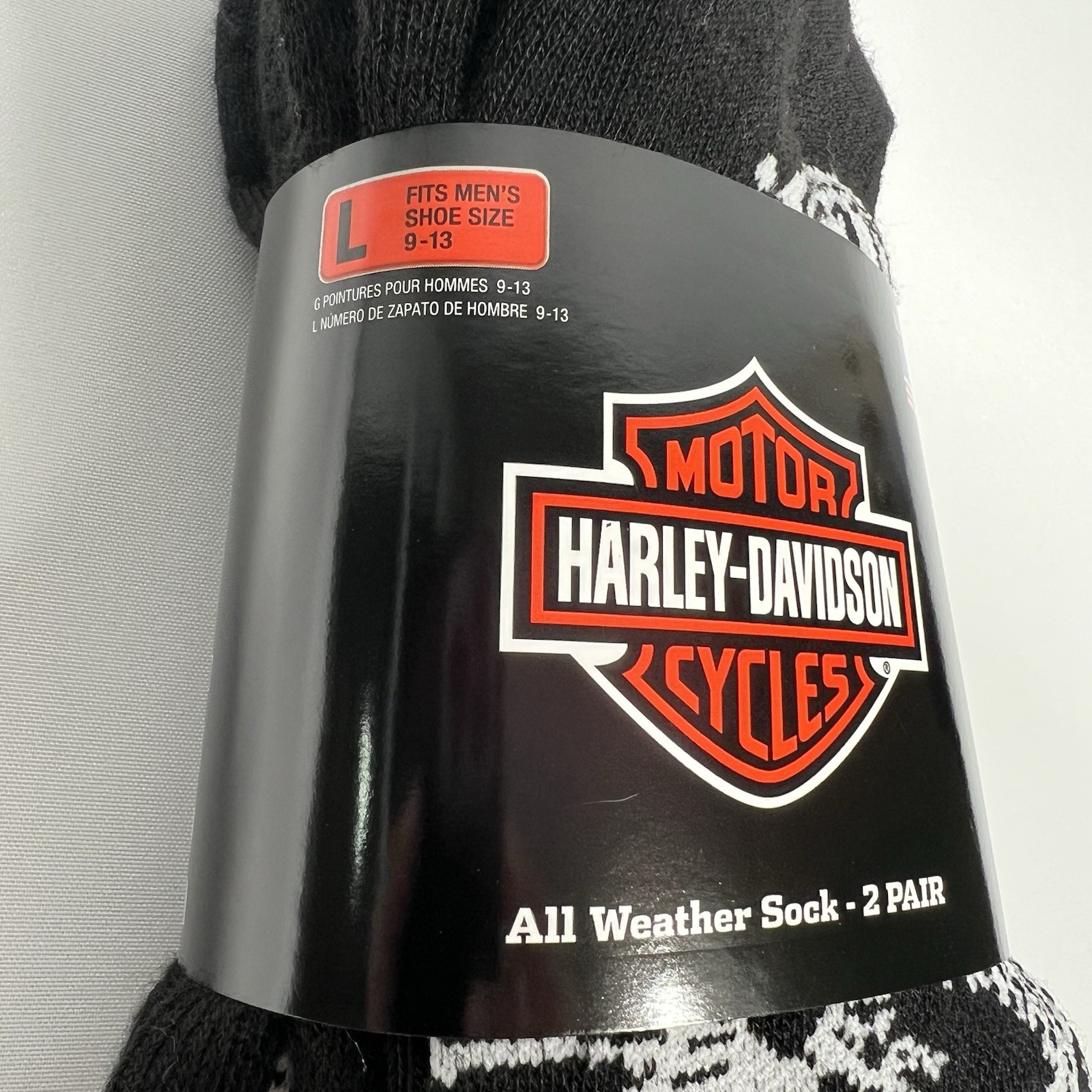 Harley Davidson Socks, Men’s Large, 2 Pair NEW! Made In USA Black HD Eagle