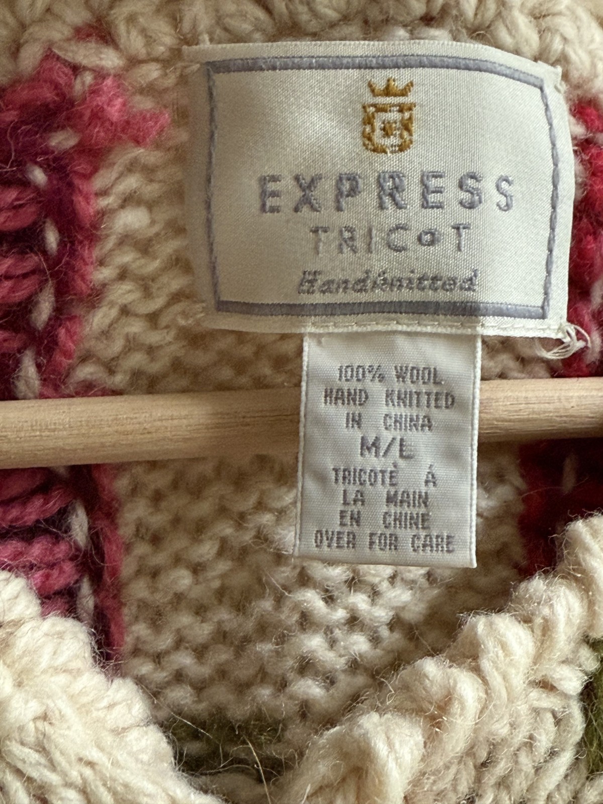 vintage Express tricot 100% wool handknitted floral cardigan sweater women’s M/L