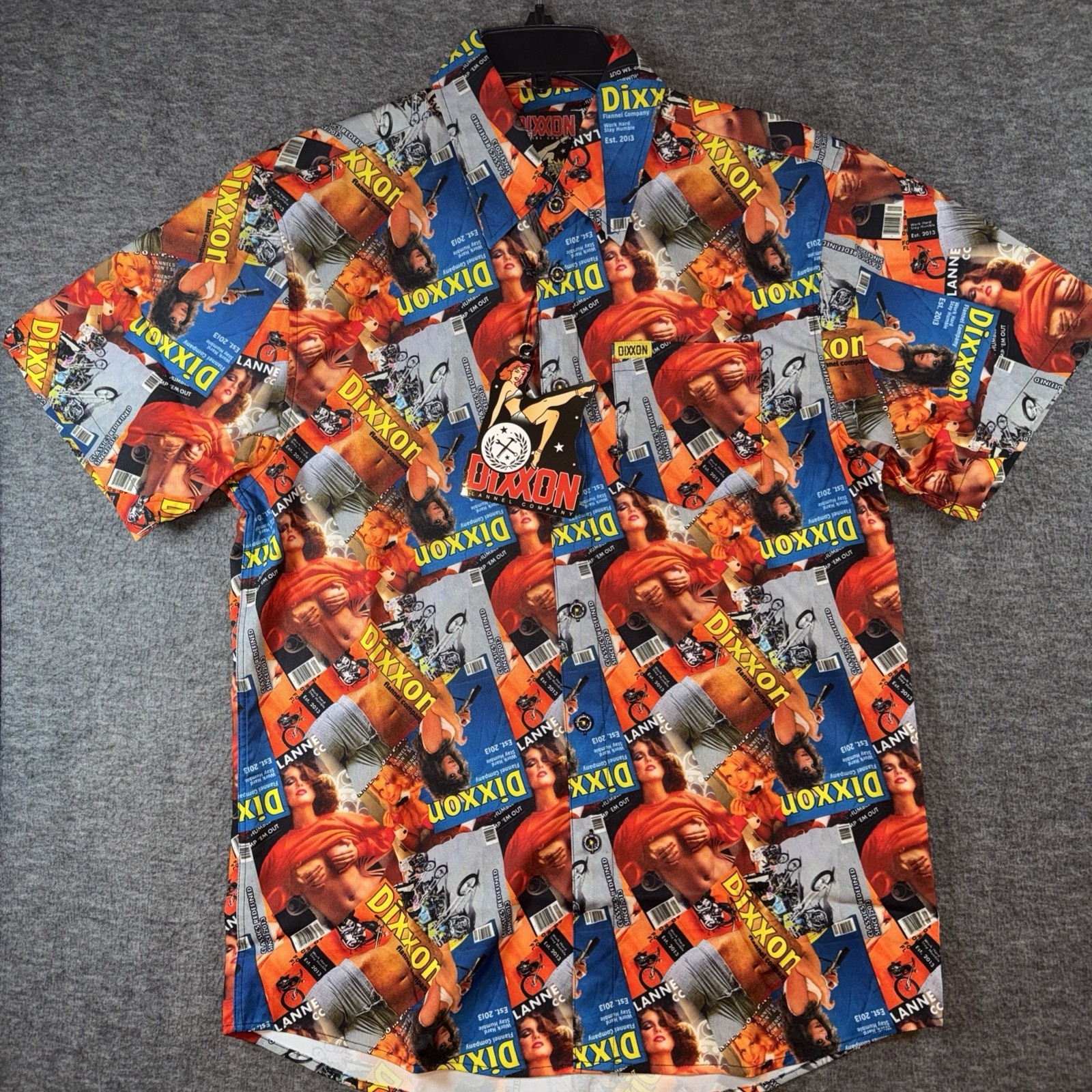 Dixxon Flannel Co Party Shirt THE ARTICLES Button Up Magazine Pin Up Sz L NEW