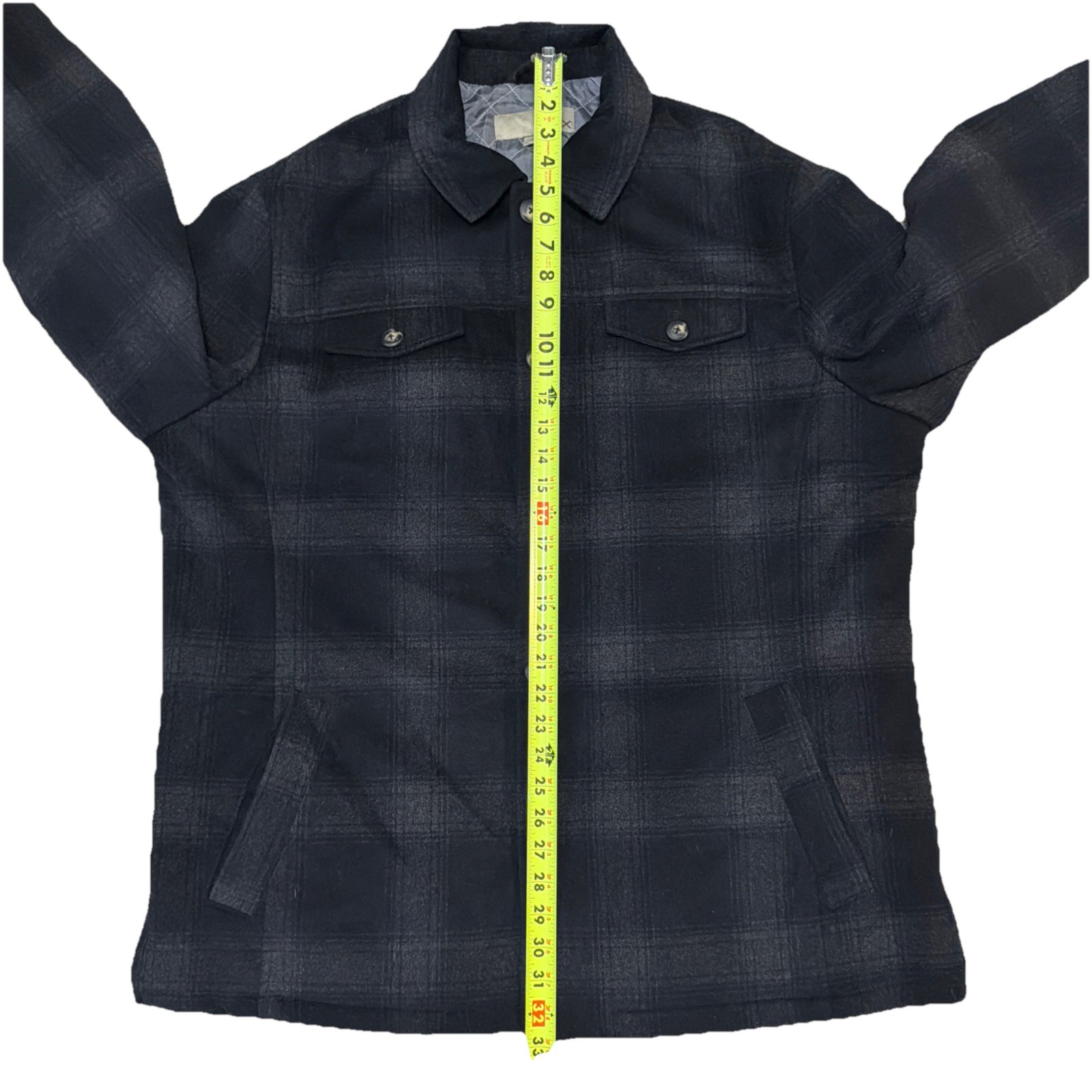 Vintage UTEX Wool Blend Shadow Plaid Jacket Shacket Quilted Black Gray 2XL