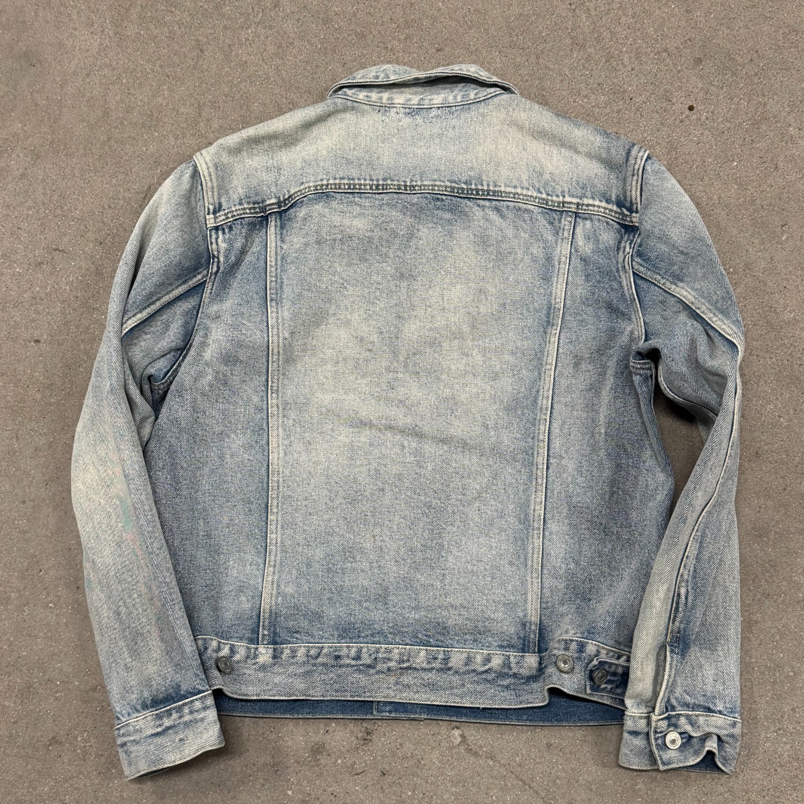 Allsaints Imoku Trucker Jacket Mens Large Blue Denim Long Sleeve Button Front