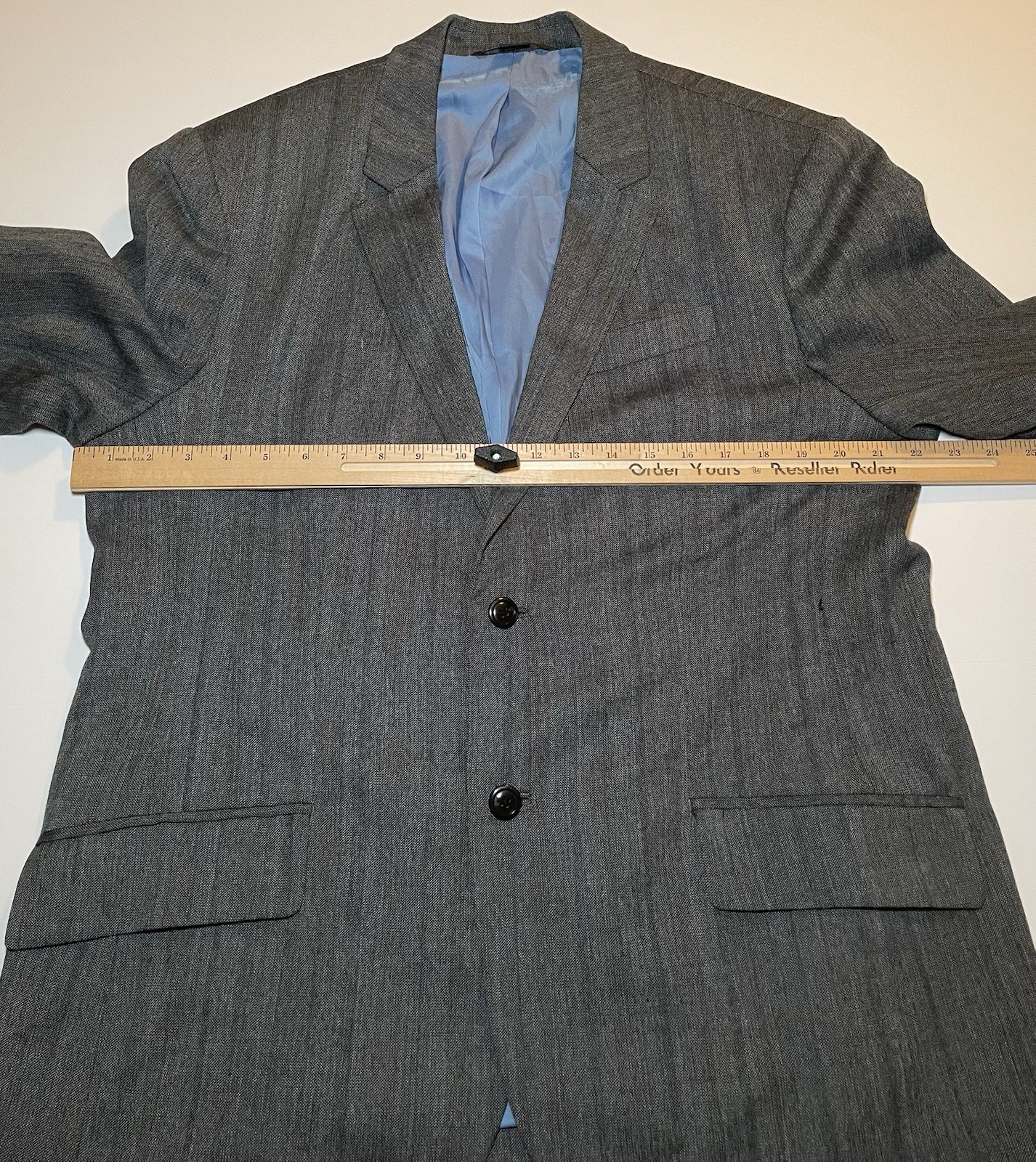 Armani Exchange Blazer Jacket Mens 46R Grey Blue Pinstripe Wool Blend Holiday