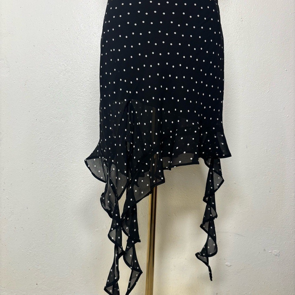 jessica simpson y2k 2000s black & white polkadot dress ruffle asymmetrical chic