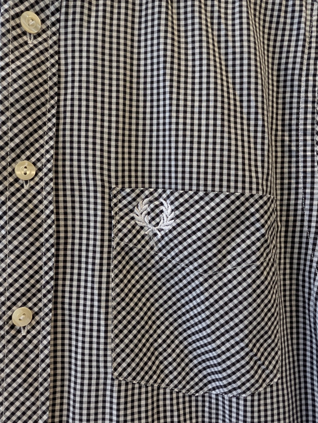 Fred Perry Gingham Check Shirt Mens Large Black and White Short Sleeve Mod 60s